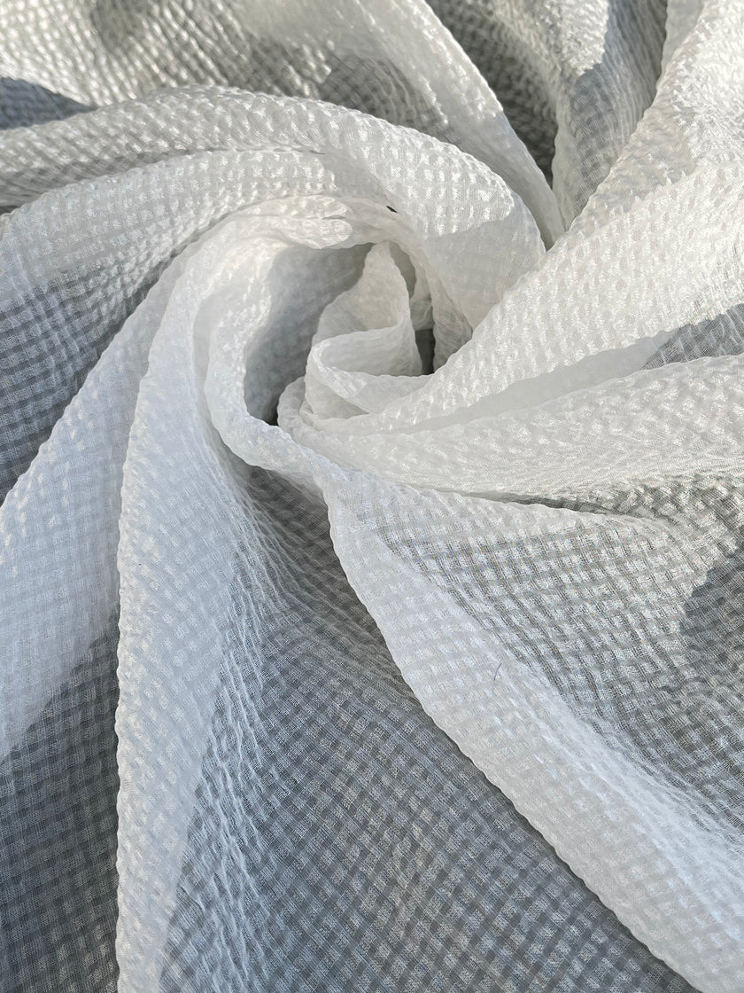 Transparent White Crinkle Effect Satin Pure Silk.