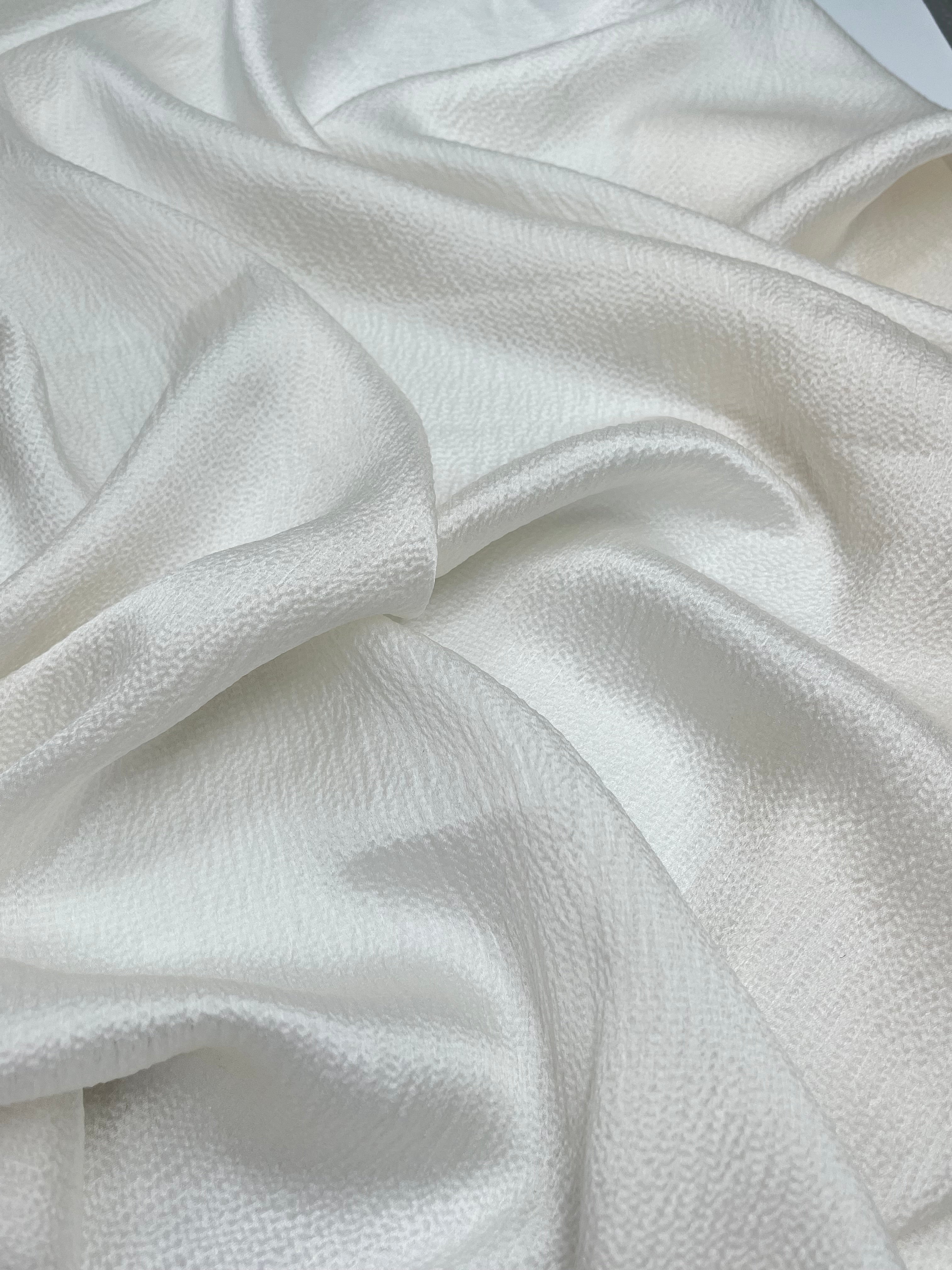 White Crinkle Effect Satin Pure Silk.