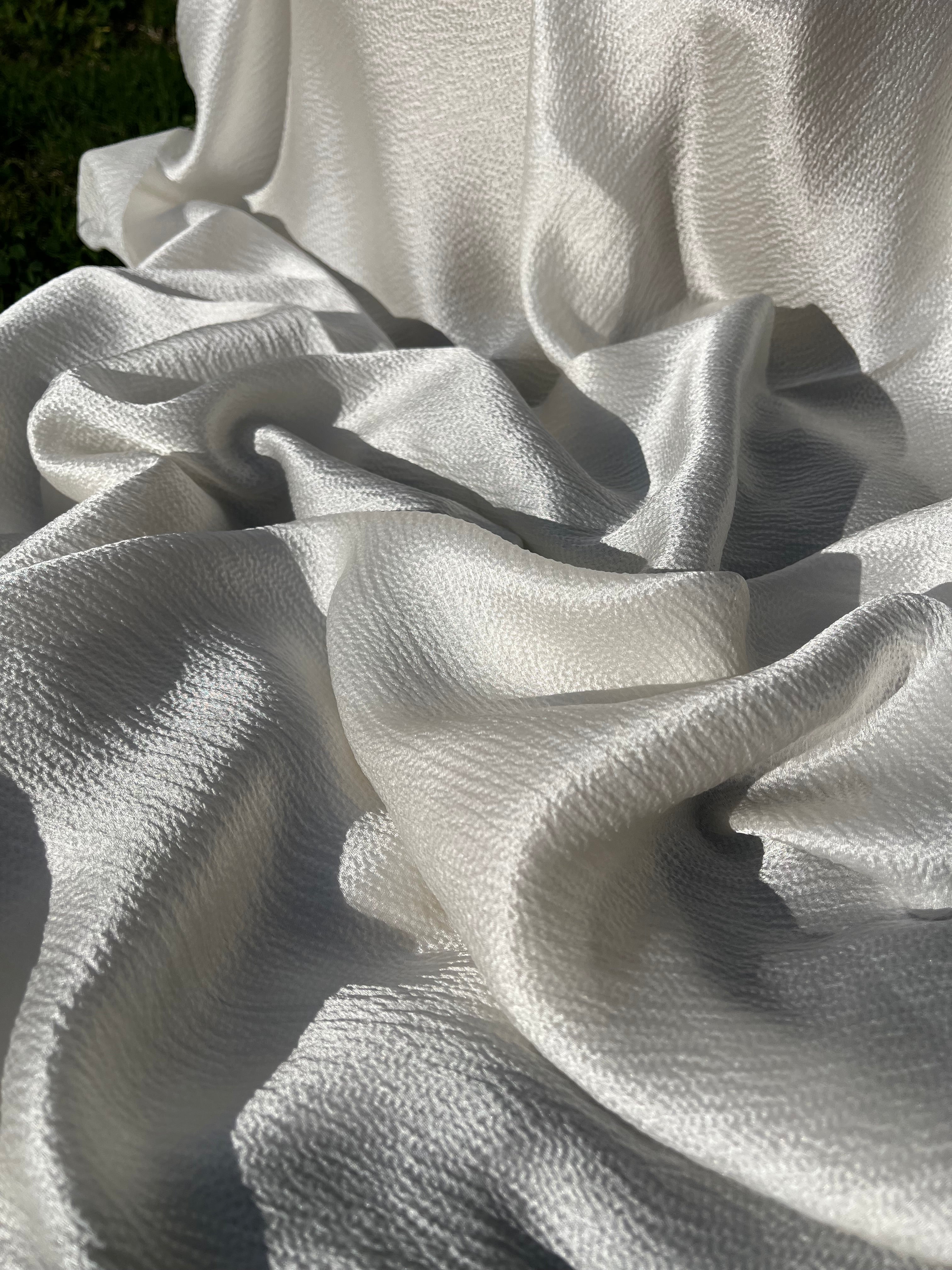 White Crinkle Effect Satin Pure Silk.