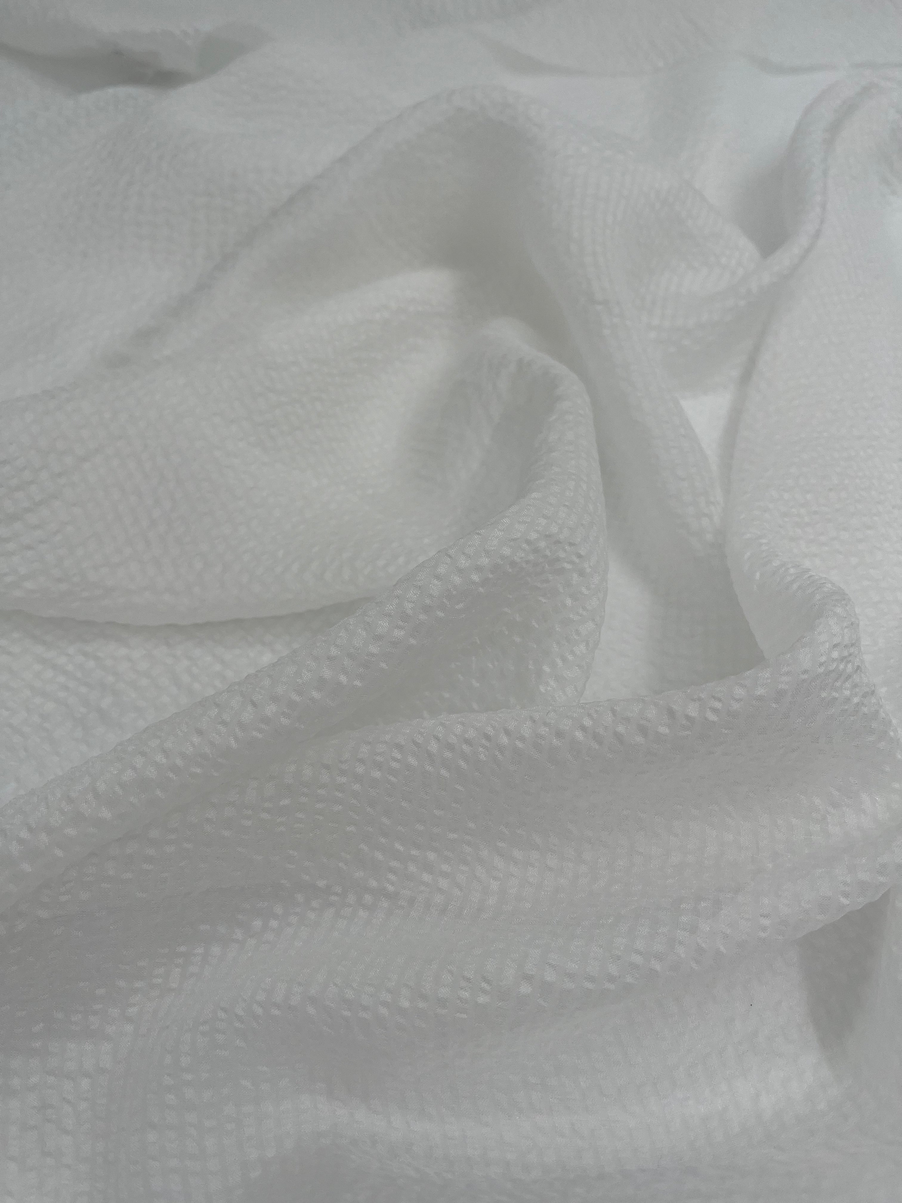 Transparent White Crinkle Effect Satin Pure Silk.
