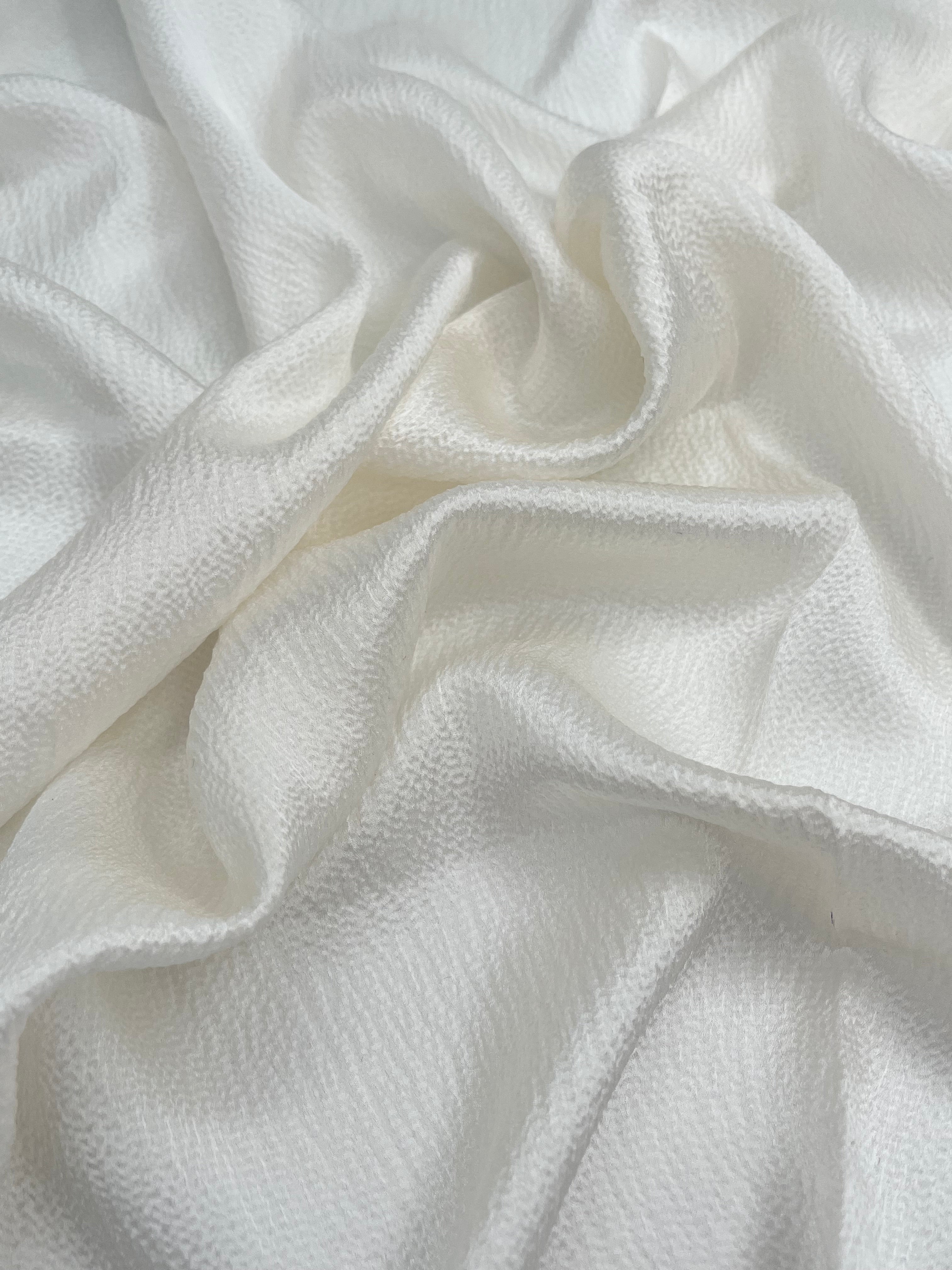 White Crinkle Effect Satin Pure Silk.