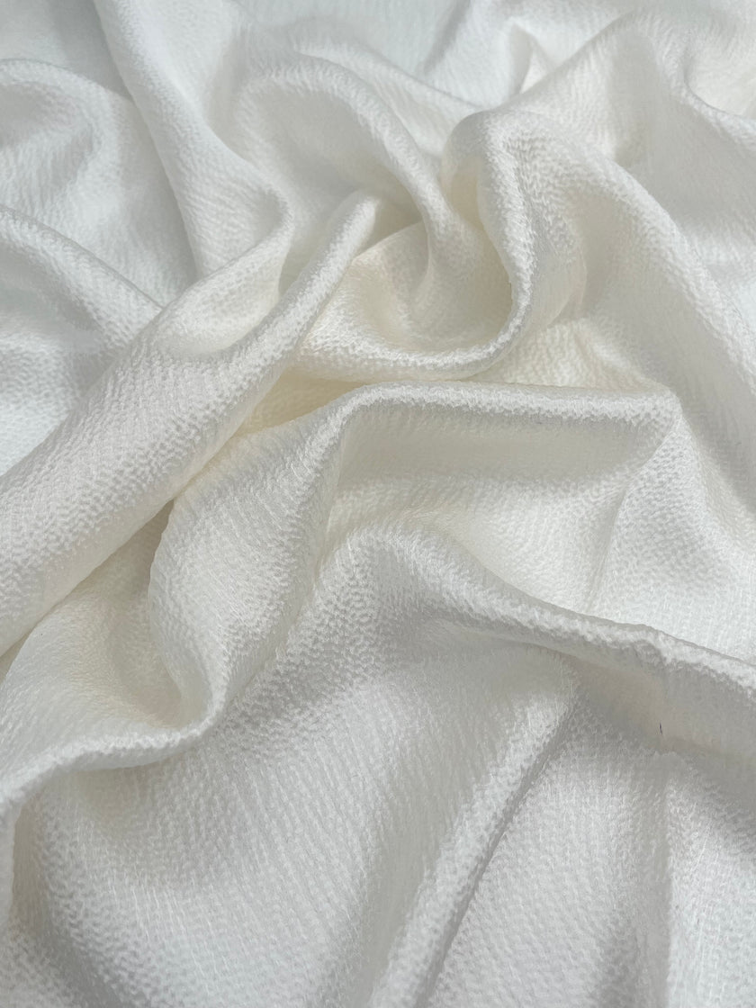 White Crinkle Effect Satin Pure Silk.
