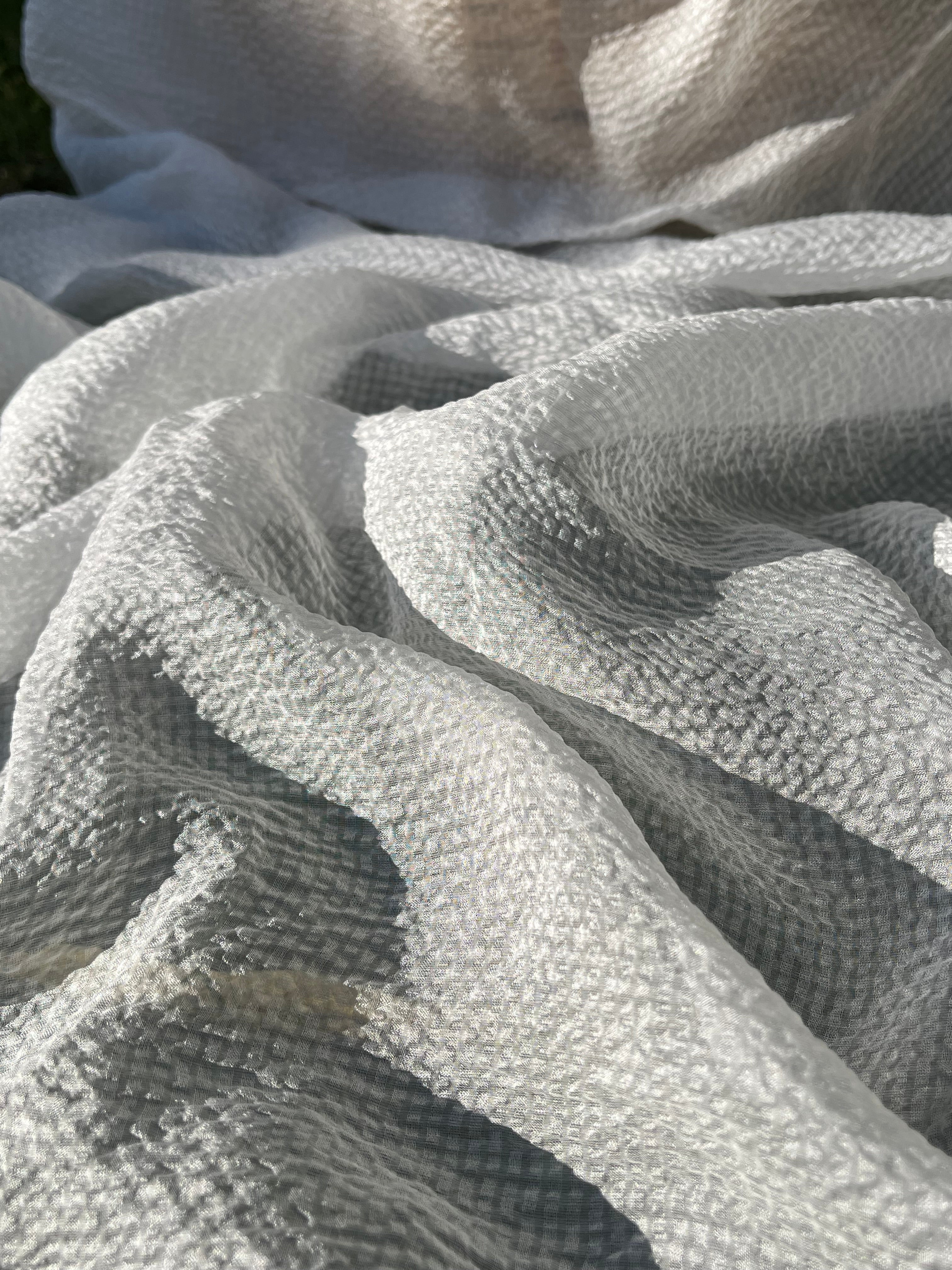 Transparent White Crinkle Effect Satin Pure Silk.
