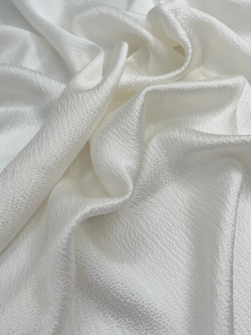 White Crinkle Effect Satin Pure Silk.