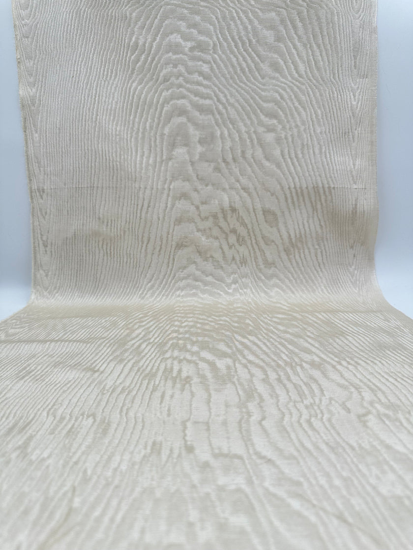 Ecru White Colour Silk Moire Home Textile Interior Fabrics, Watermark Pattern.