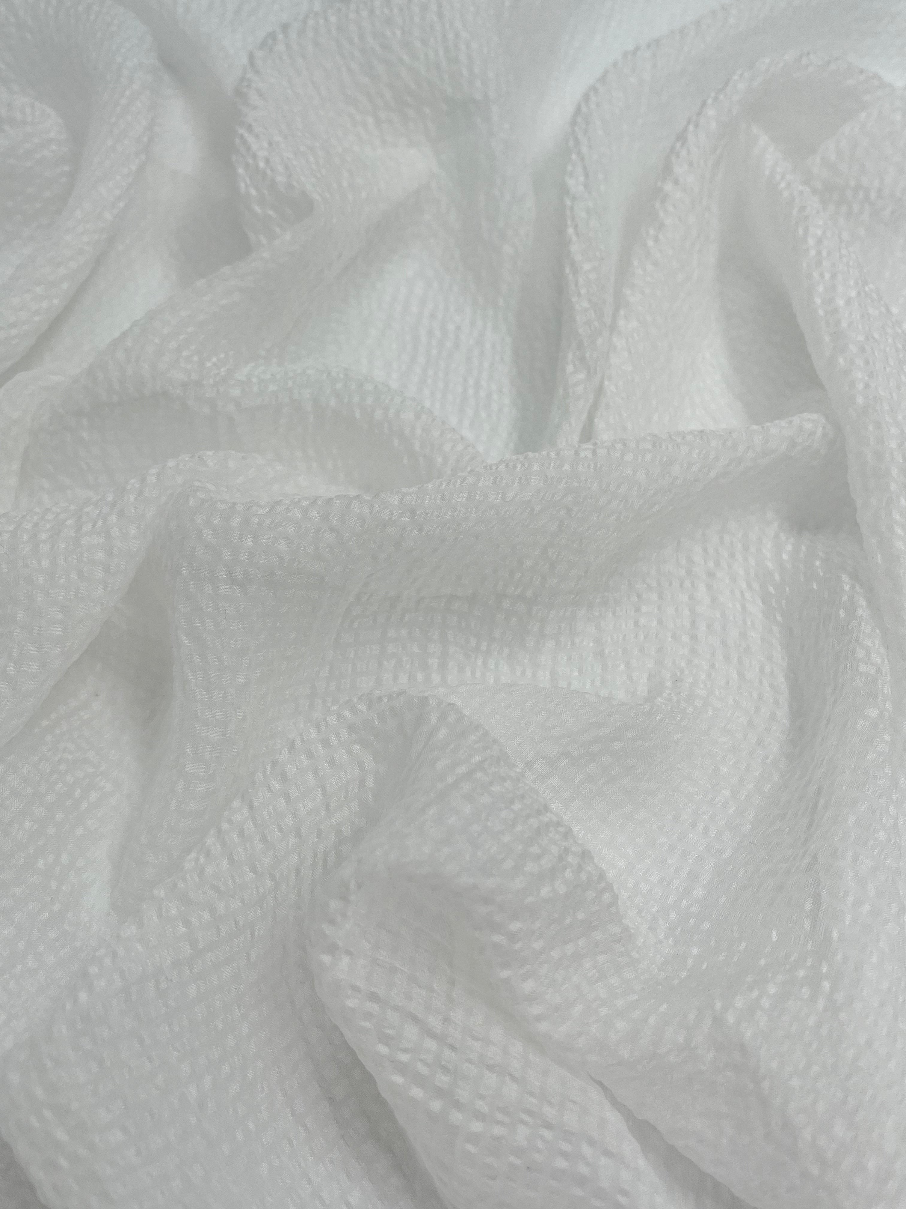 Transparent White Crinkle Effect Satin Pure Silk.