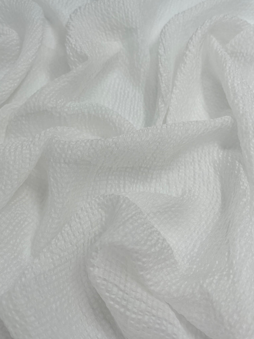 Transparent White Crinkle Effect Satin Pure Silk.