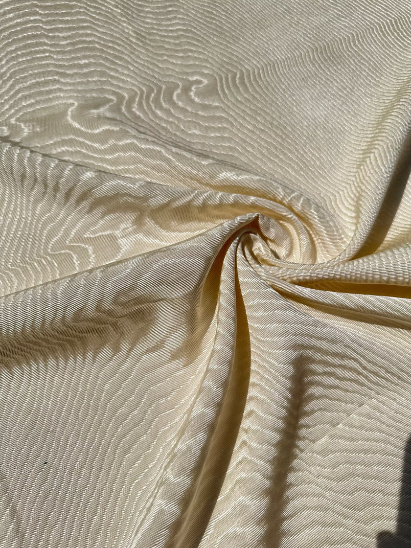 Ecru White Colour Silk Moire Home Textile Interior Fabrics, Watermark Pattern.