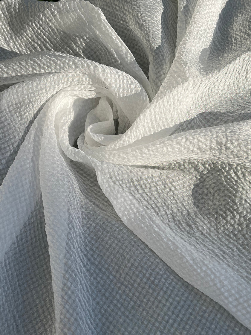 Transparent White Crinkle Effect Satin Pure Silk.