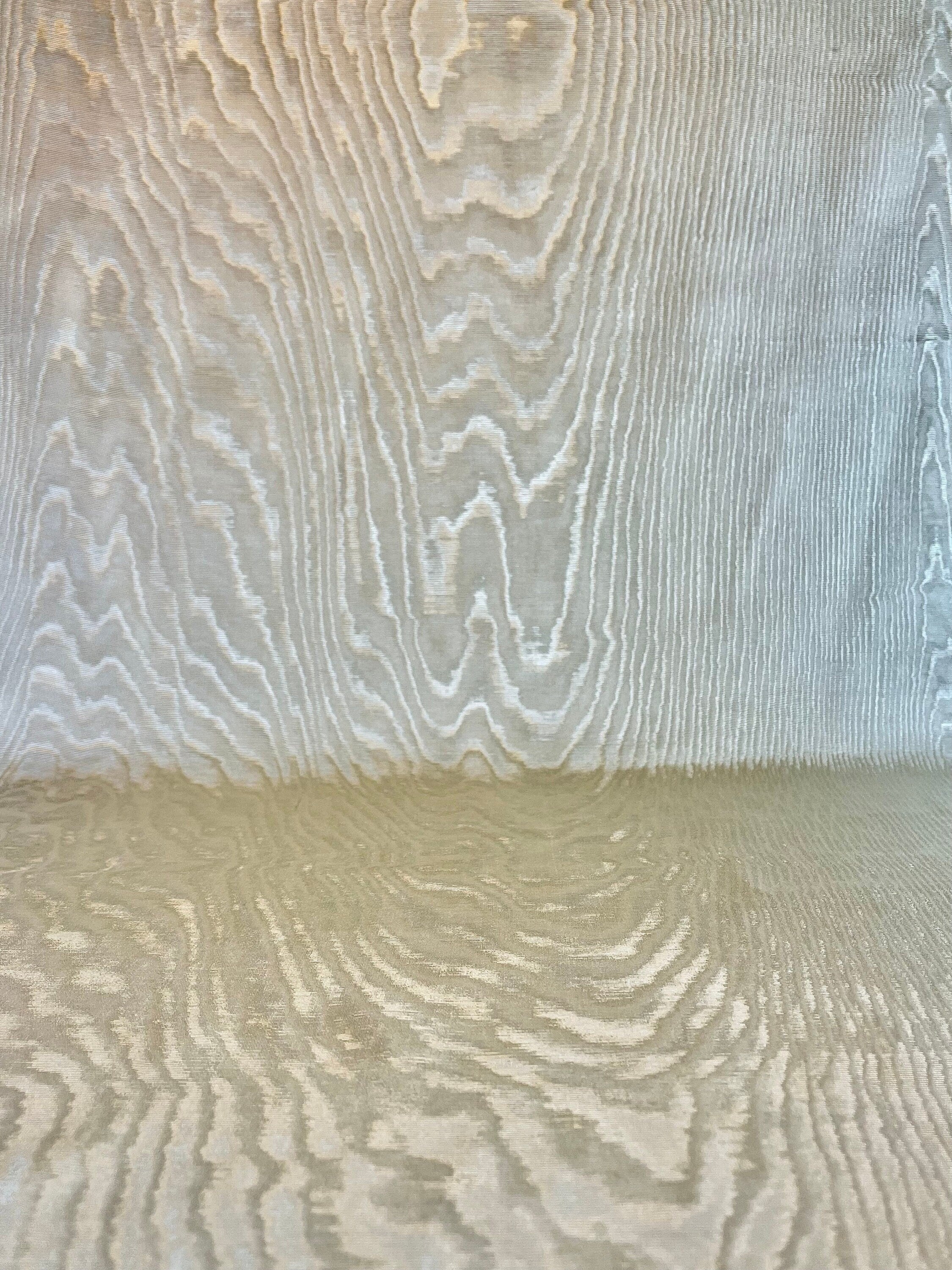 Ecru White Colour Silk Moire Home Textile Interior Fabrics, Watermark Pattern.