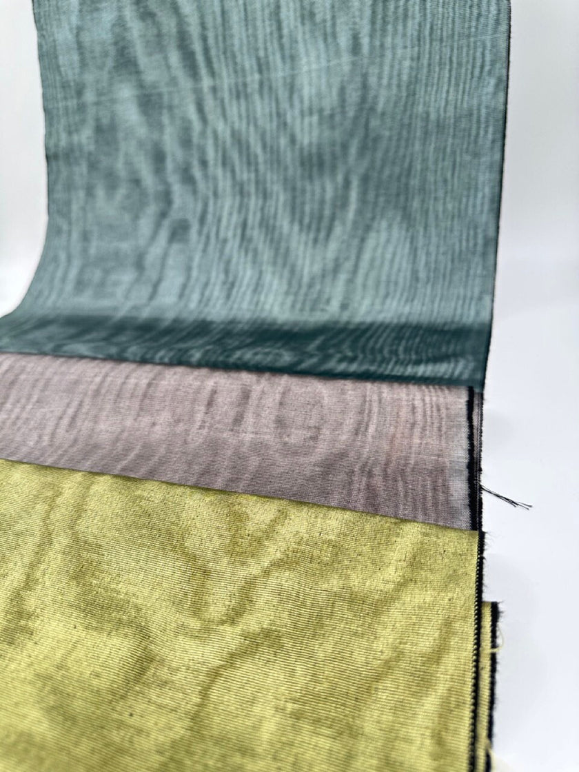 Sage Green Silk Fabric, Moire Silk Fabric, Silk By The Yard. Watermark Pattern.