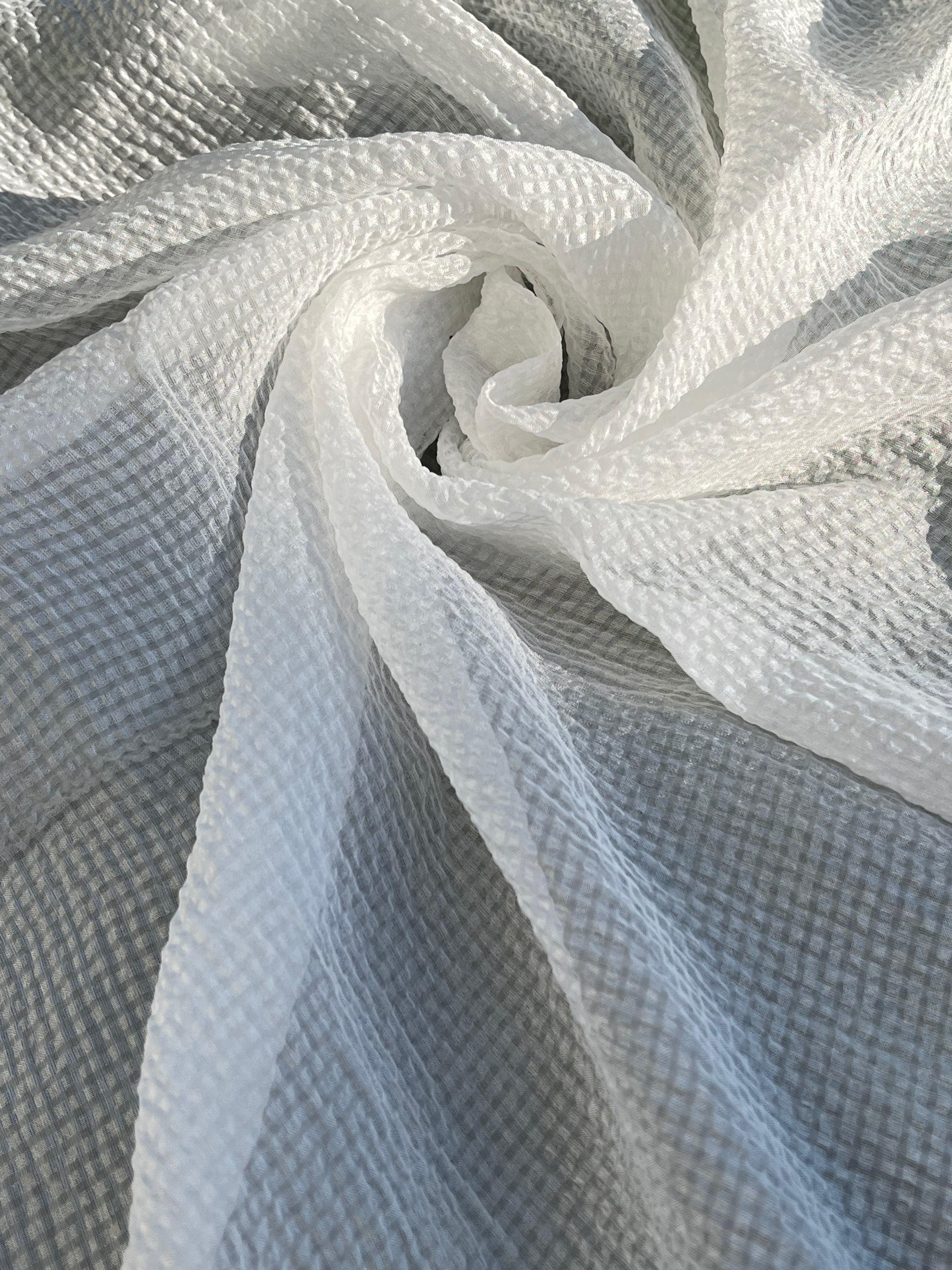 Transparent White Crinkle Effect Satin Pure Silk.
