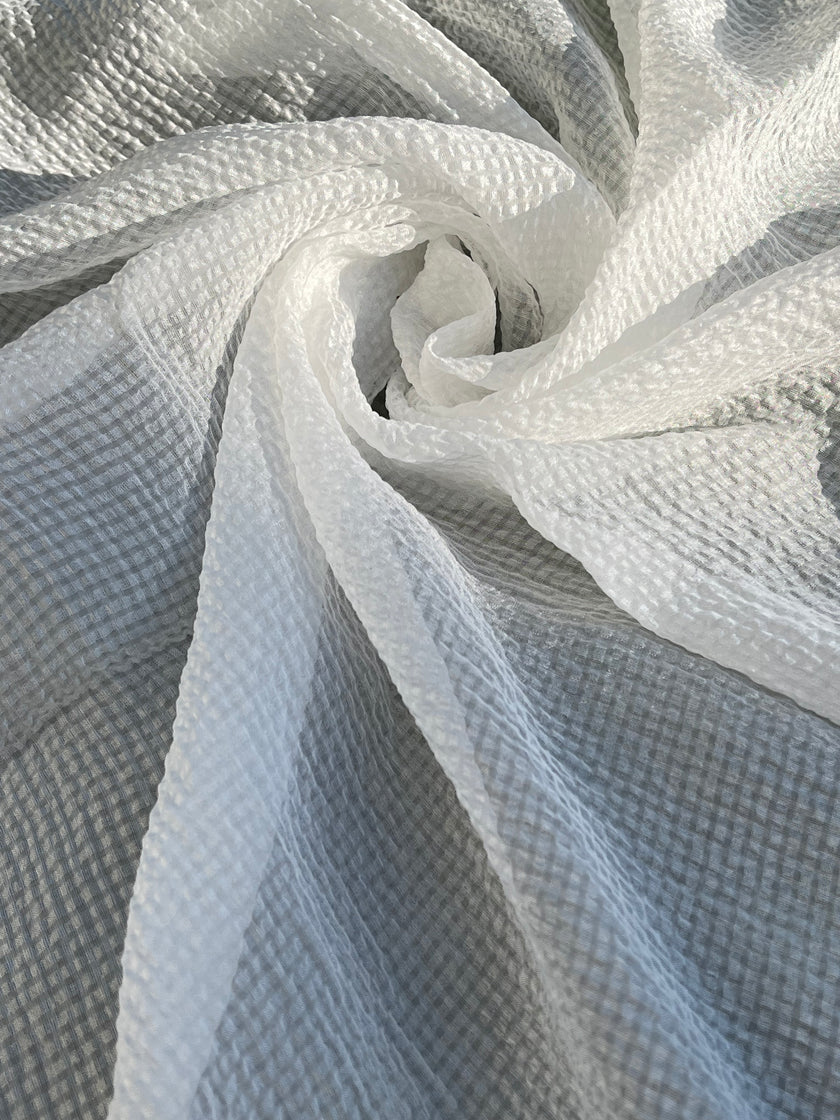 Transparent White Crinkle Effect Satin Pure Silk.