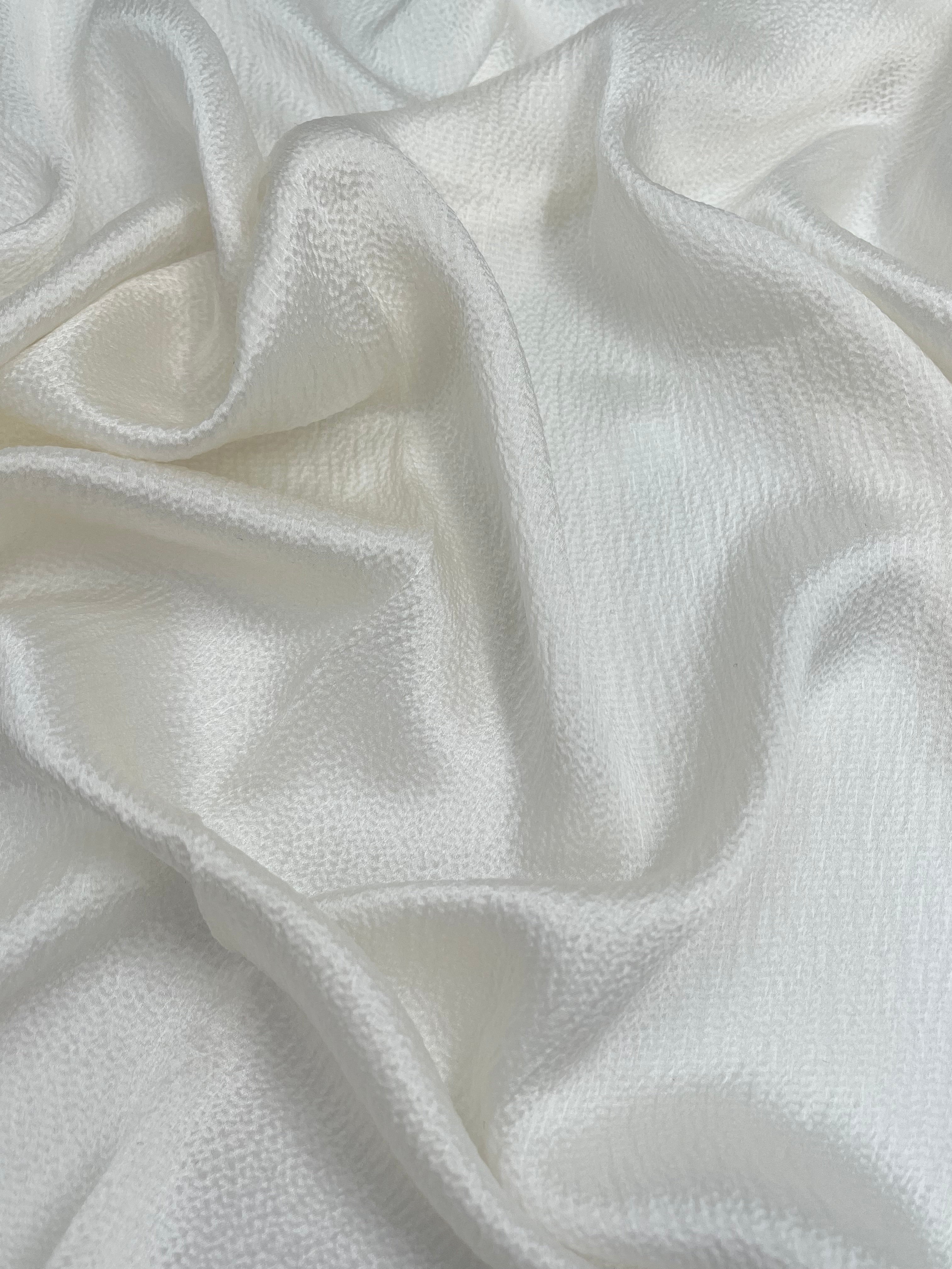 White Crinkle Effect Satin Pure Silk.