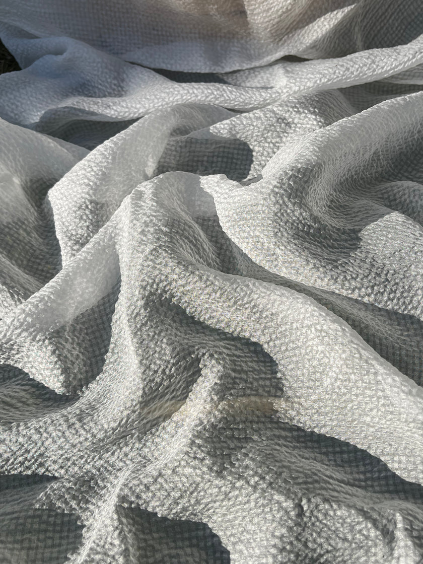 Transparent White Crinkle Effect Satin Pure Silk.