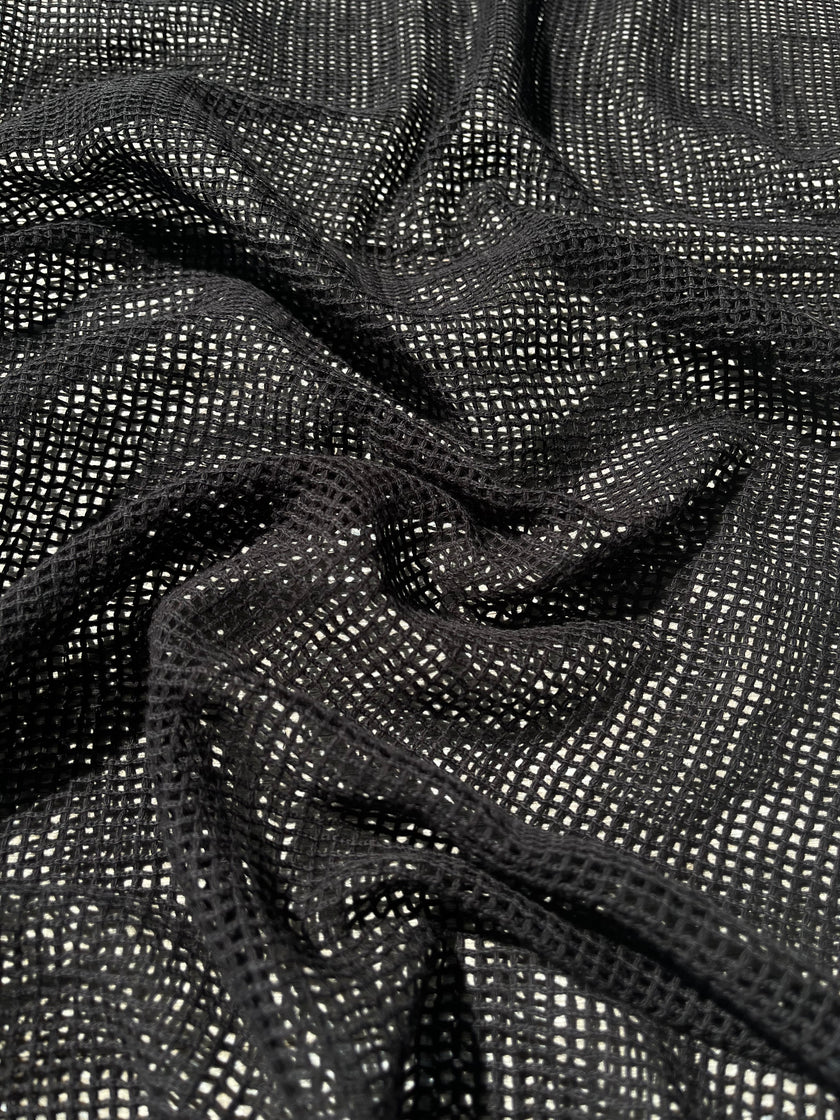 Tissu biologique doux en coton maillé, blanc écru - options de couleur noire disponibles, tissu en maille fluide transparent et doux.