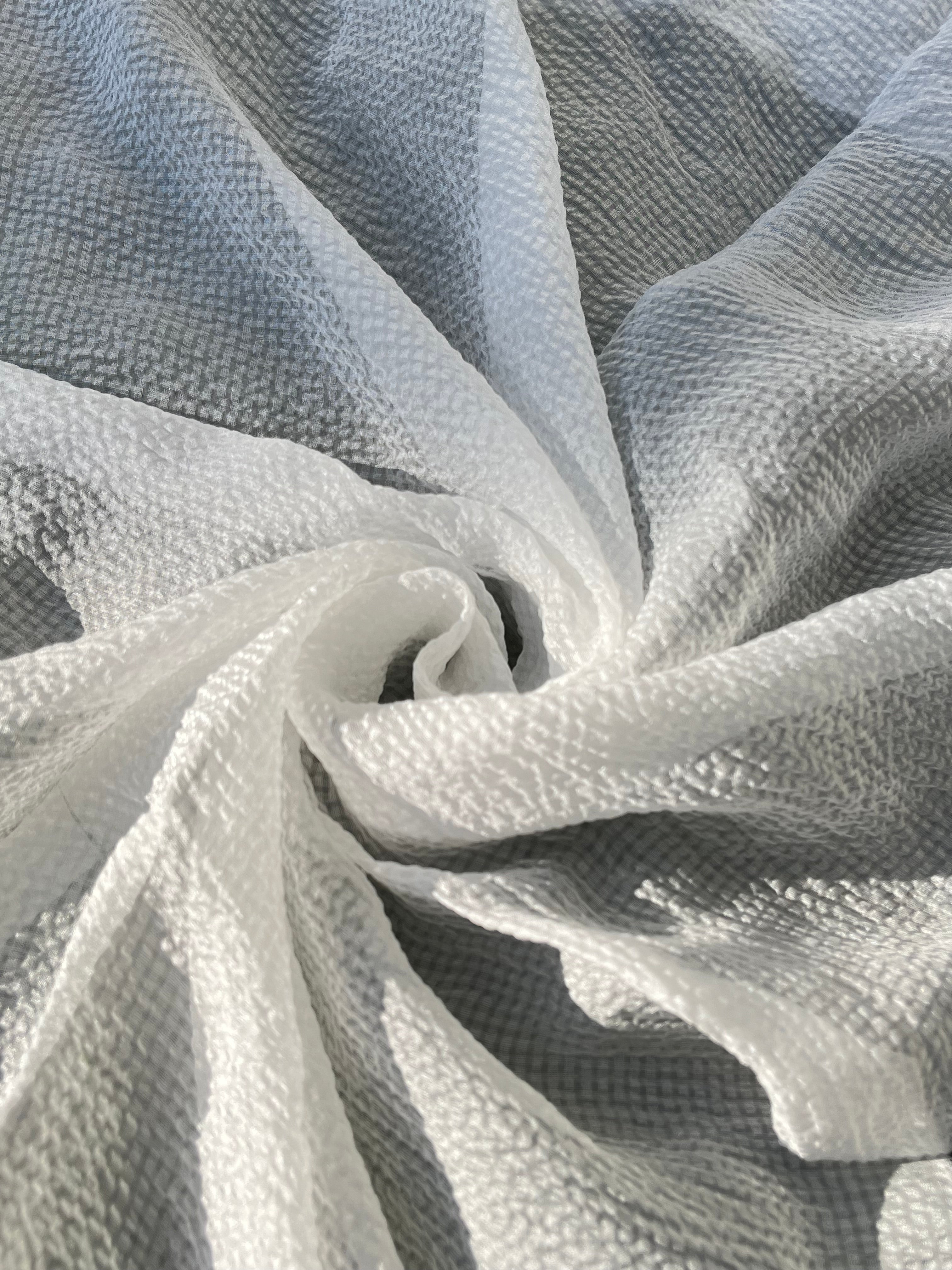 Transparent White Crinkle Effect Satin Pure Silk.