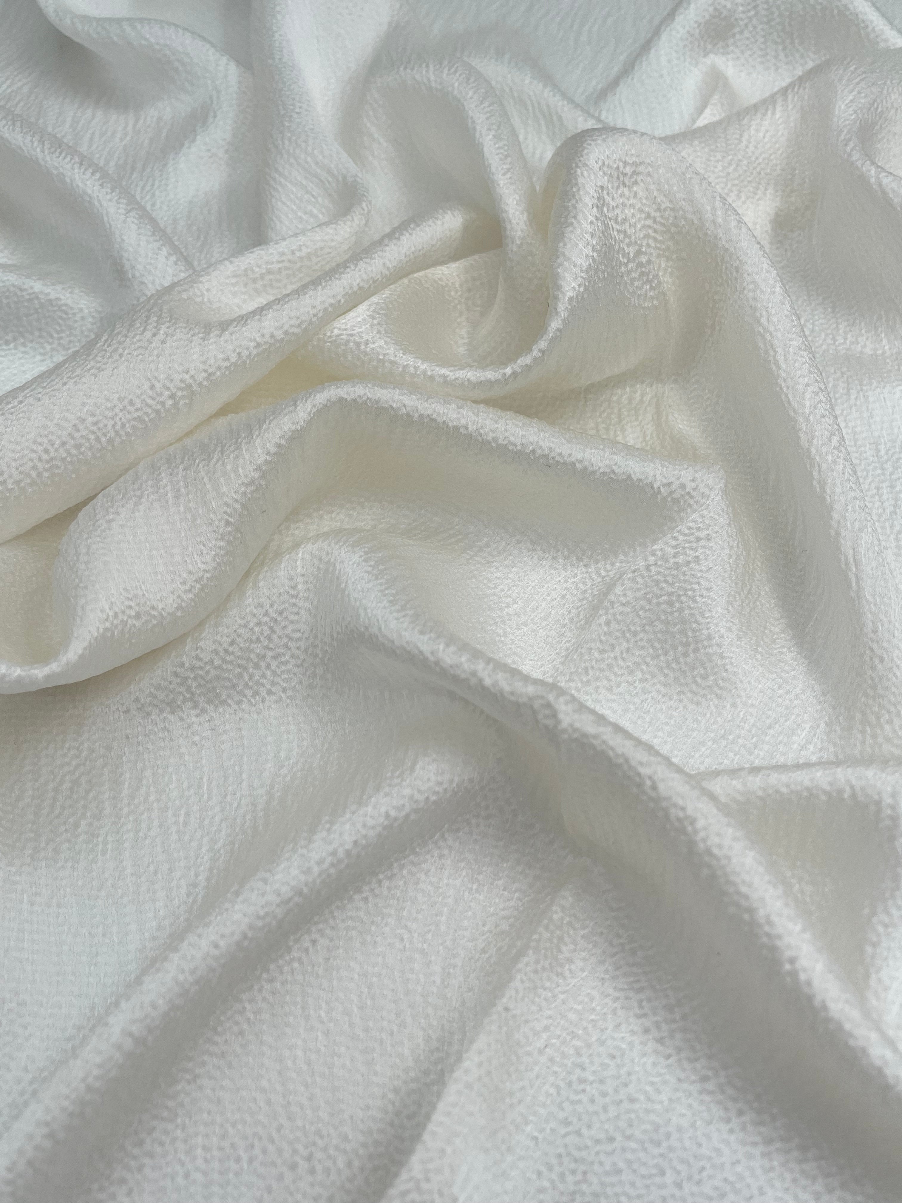 White Crinkle Effect Satin Pure Silk.