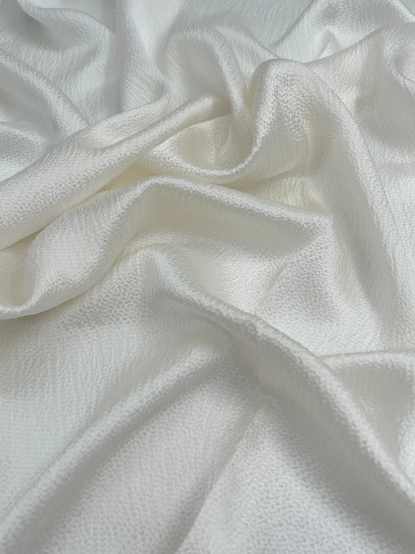 White Crinkle Effect Satin Pure Silk.