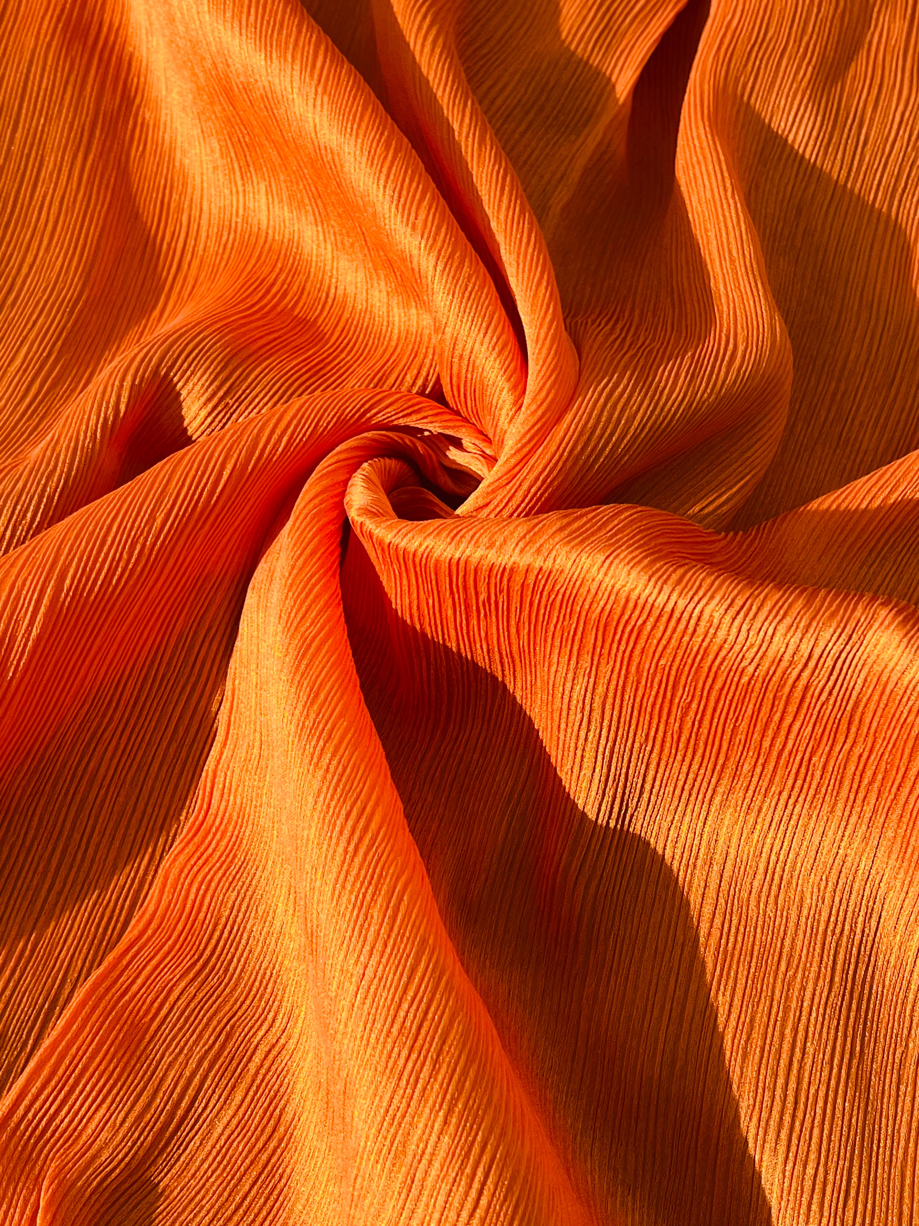 Orange Colour Silk By The Yard, Crinkle Silk.
