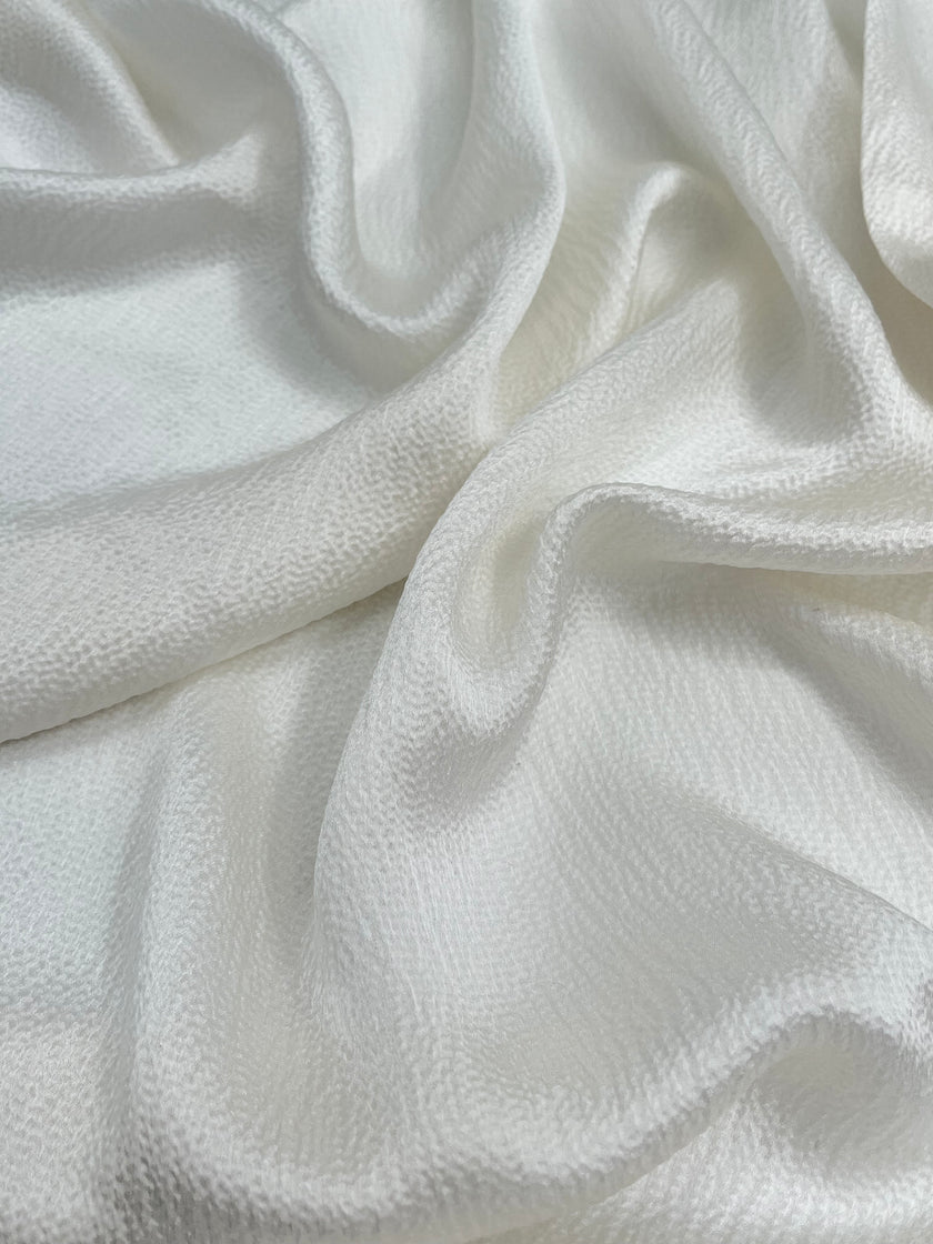White Crinkle Effect Satin Pure Silk.