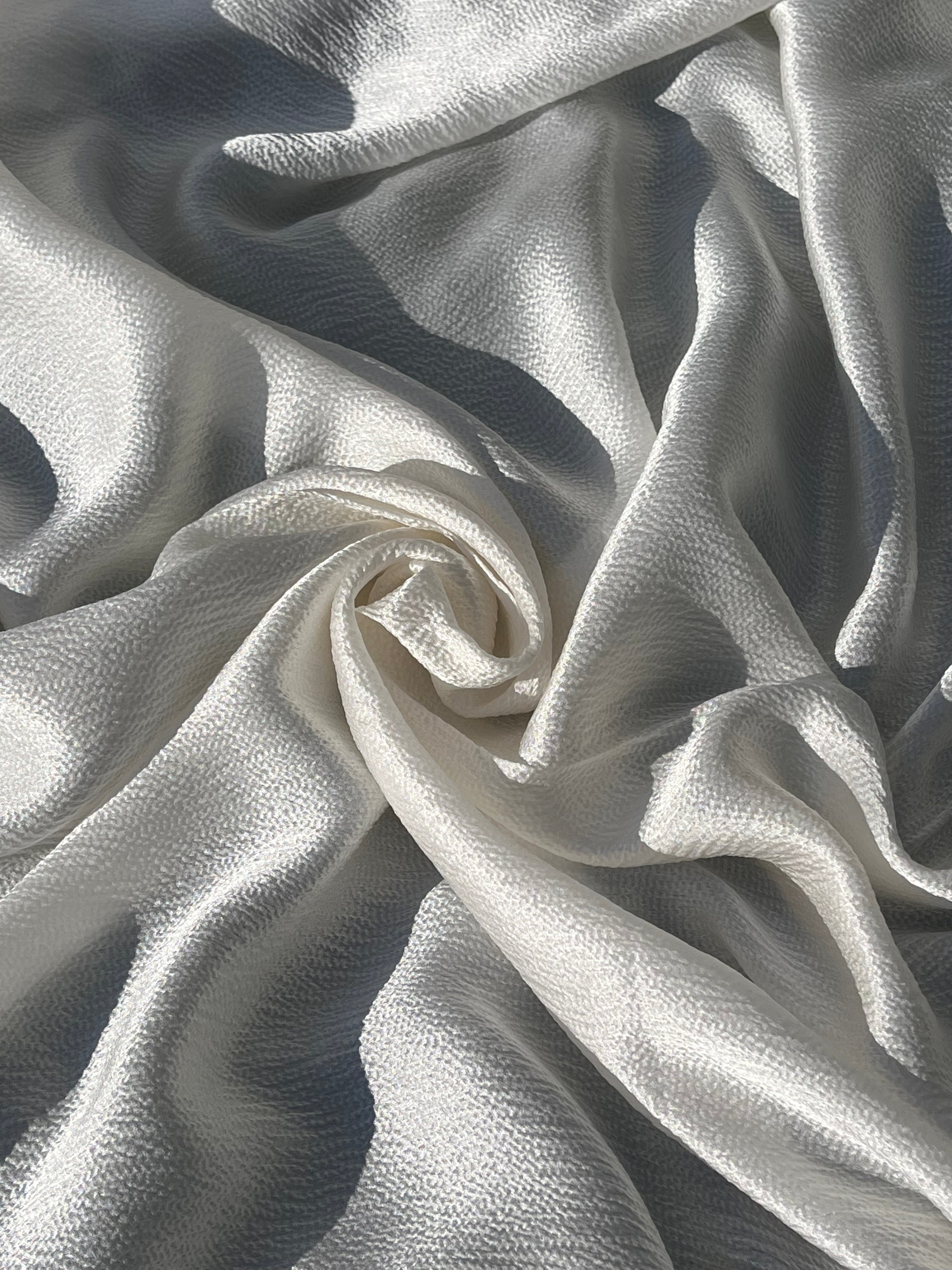 White Crinkle Effect Satin Pure Silk.