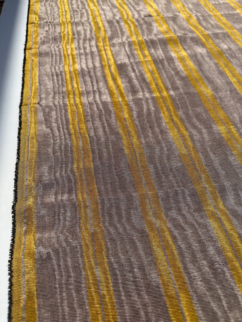 Bronze Yellow Stripes Silk Moire Home Textile Interior Fabrics, Watermark Patterns.