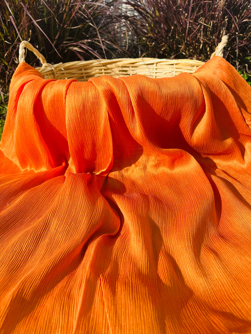 Orange Colour Silk By The Yard, Crinkle Silk.