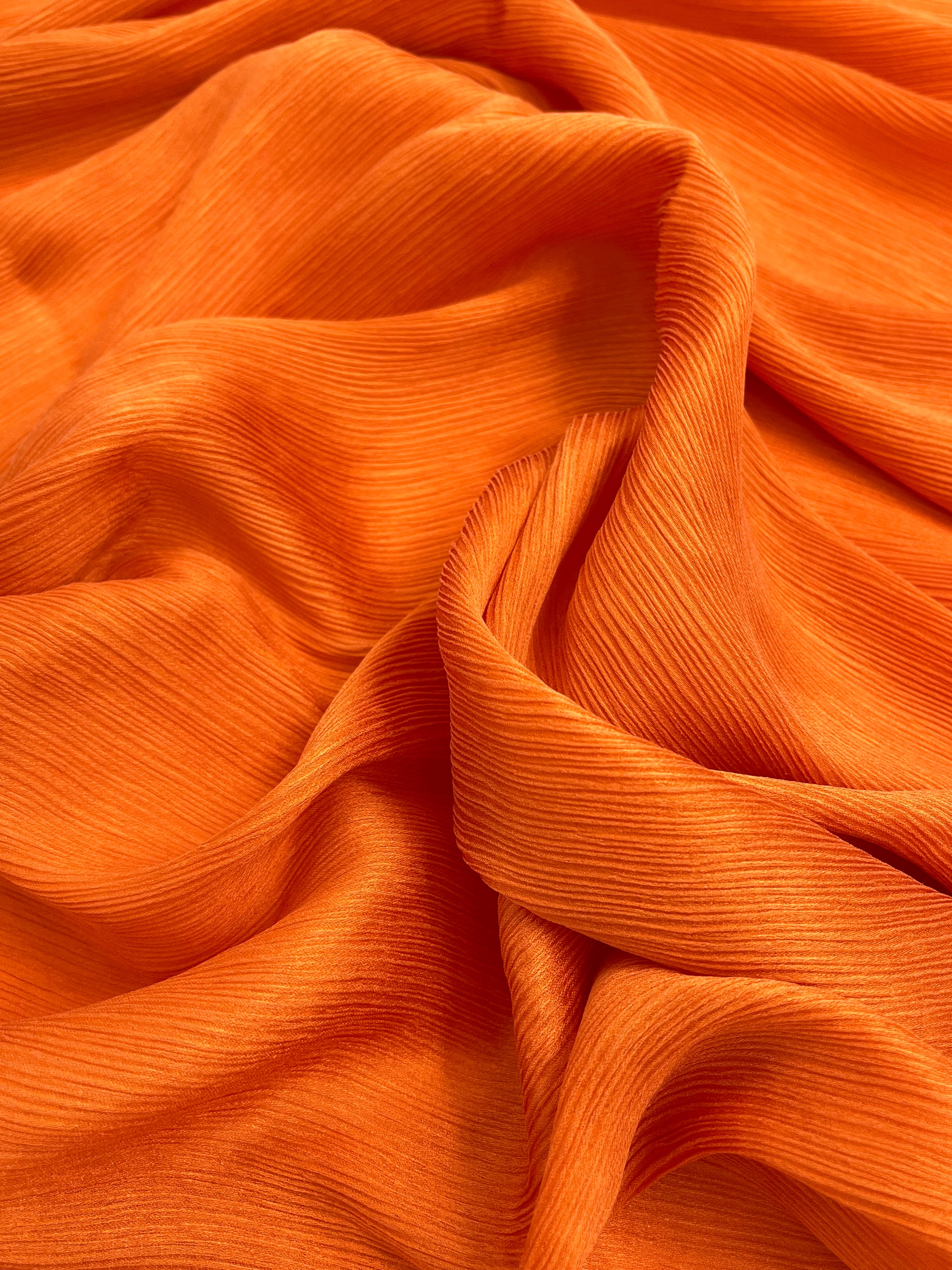 Orange Colour Silk By The Yard, Crinkle Silk.