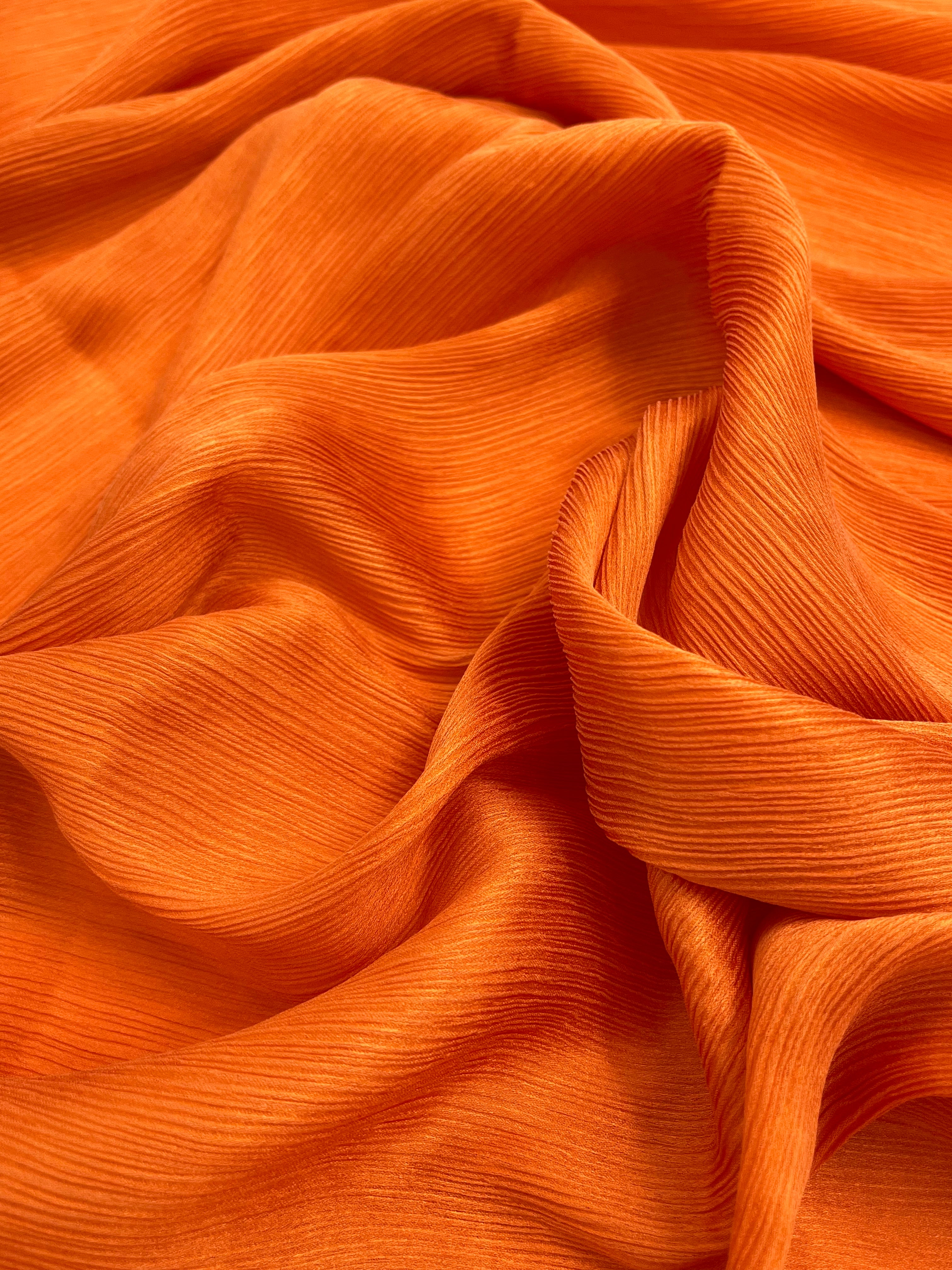 Orange Colour Silk By The Yard, Crinkle Silk.