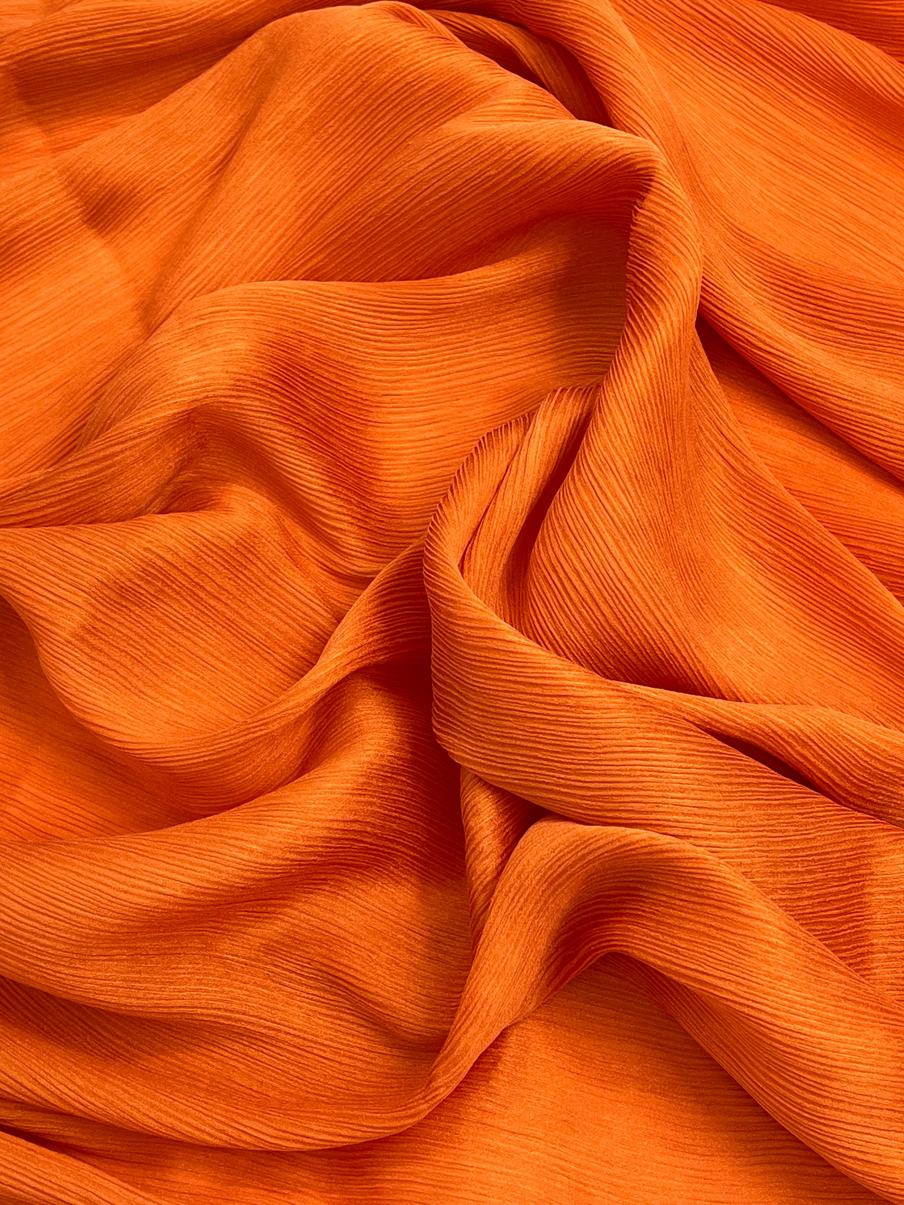 Orange Colour Silk By The Yard, Crinkle Silk.