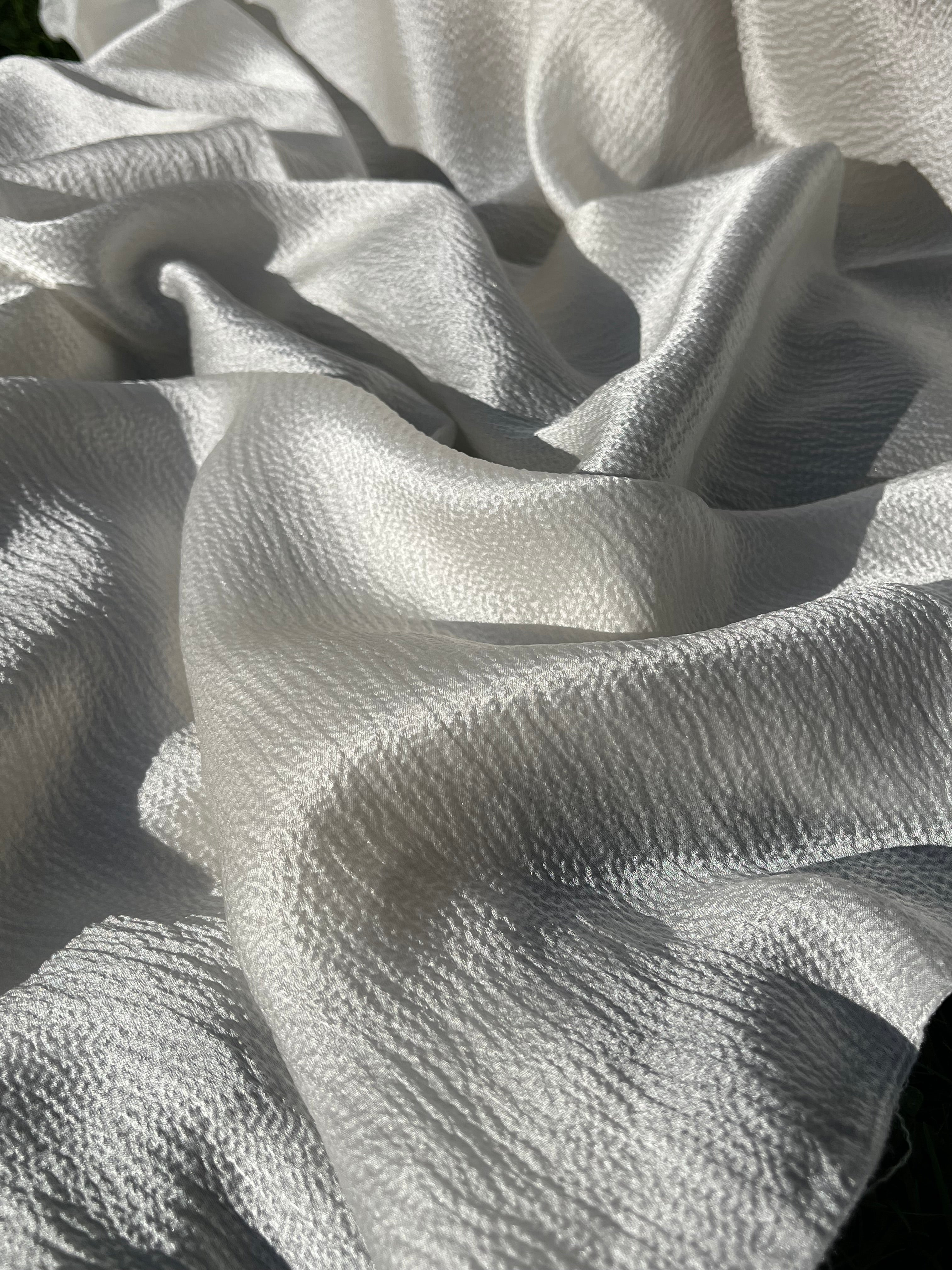 White Crinkle Effect Satin Pure Silk.