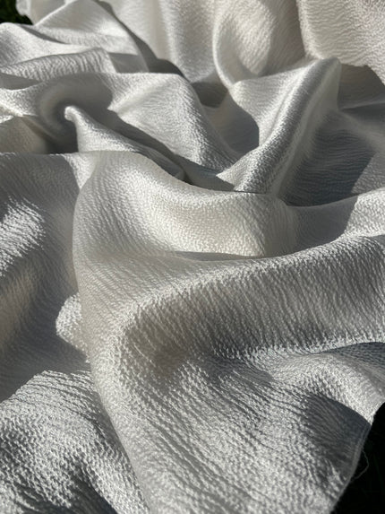 White Crinkle Effect Satin Pure Silk.