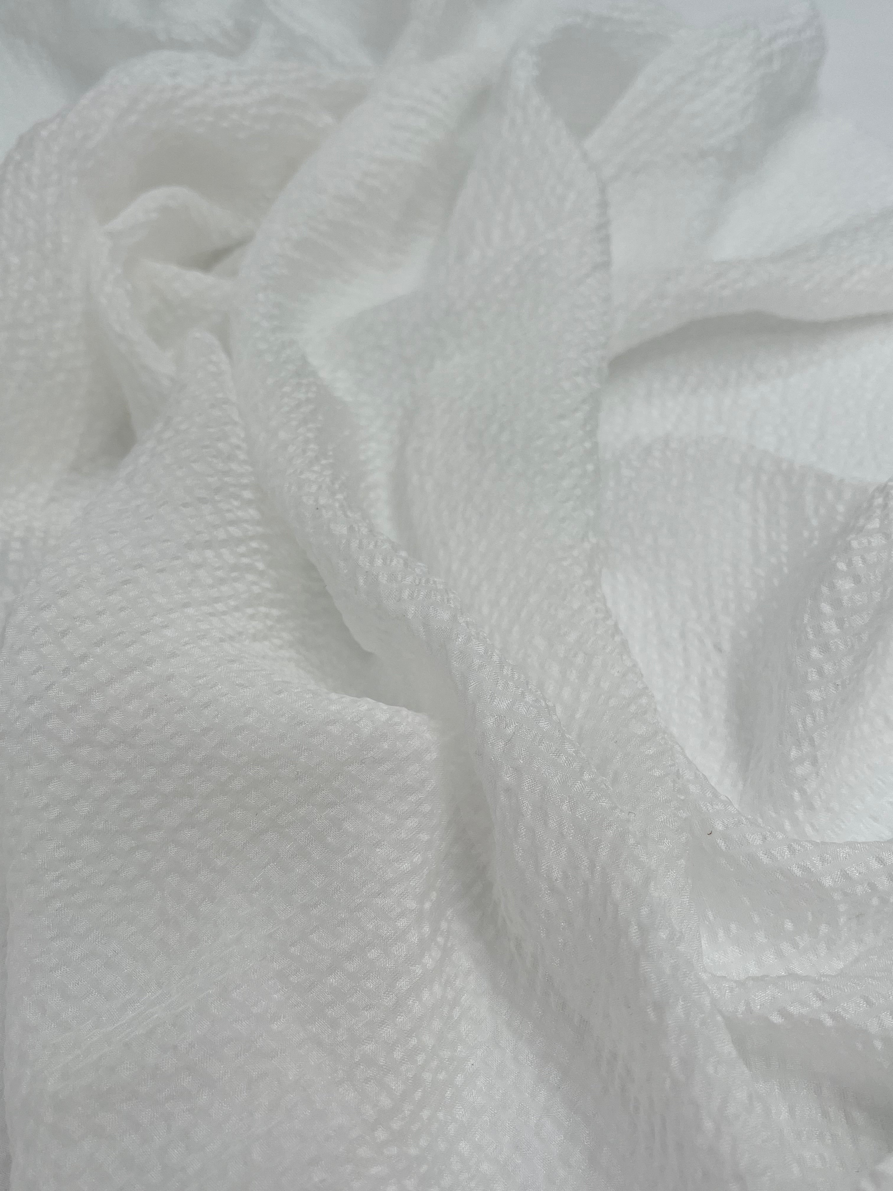 Transparent White Crinkle Effect Satin Pure Silk.
