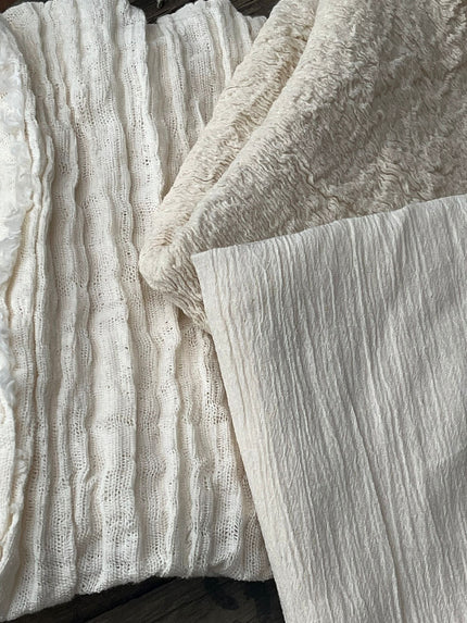 Unbleached Neutral Ivory Colour Crinkle Gauze Fabric, Sile Cloth. Sile Fabric.