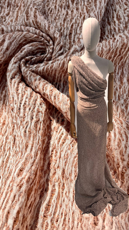 Brown Linen Fabric By The Yard Textured Handloom Semi-Sheer Natural Fabrics..