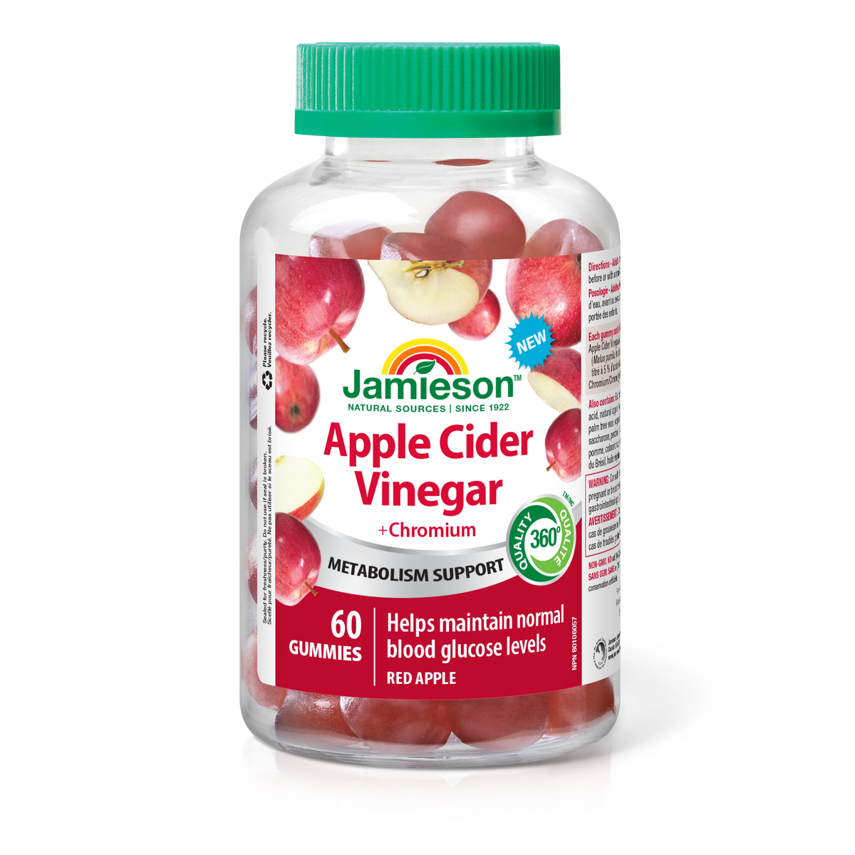 31001118 Jamieson Apple Cider Vinegar Gummies 500 mg, 60 ct 9562_R2074_GUM_AppleCiderVin+Chrom_400cc_BTL_MAIN