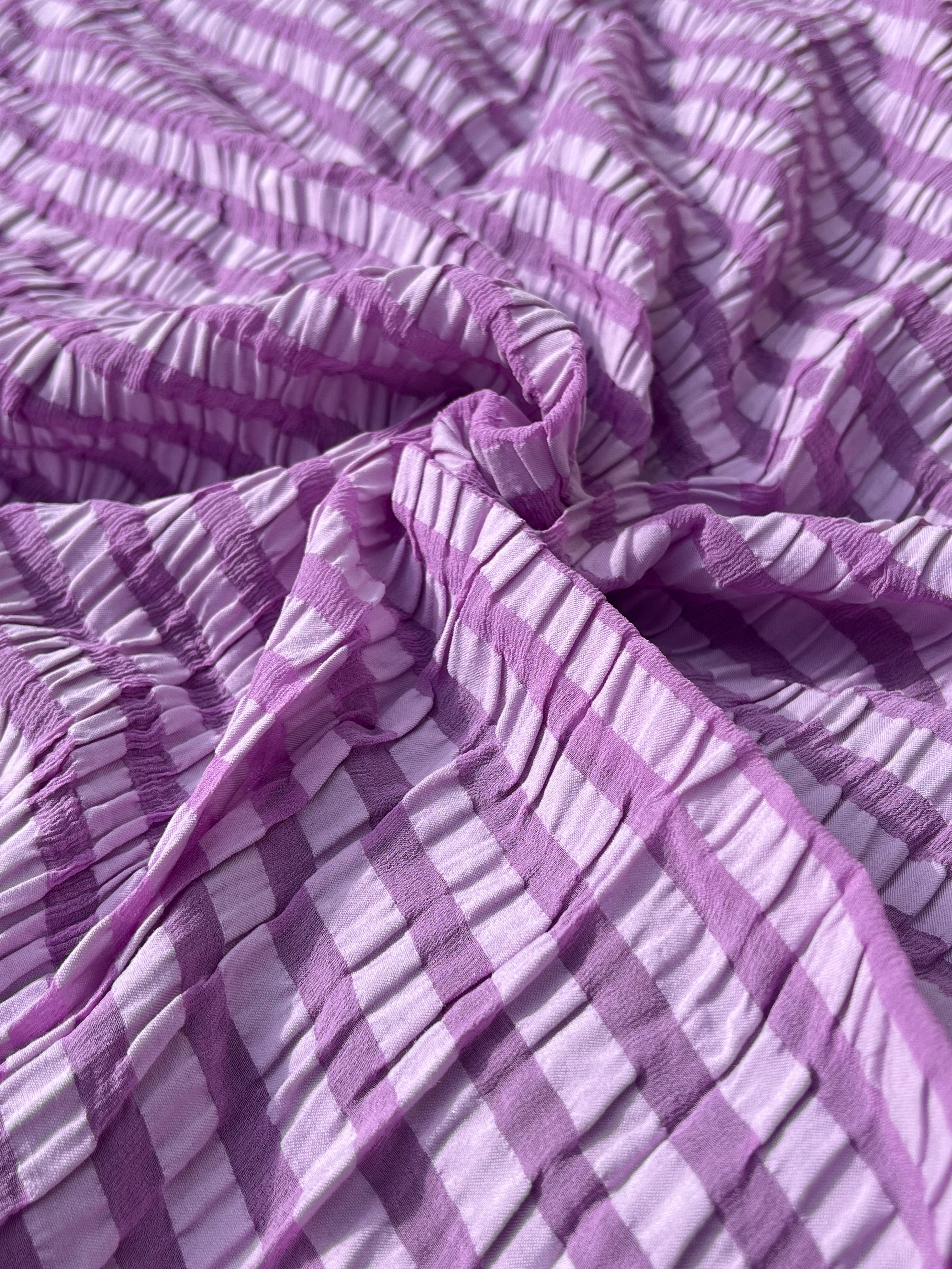 Stretchy Gingham Patterned Silk, Plaid Silk, Crinkle Silk, Seersucker Silk.