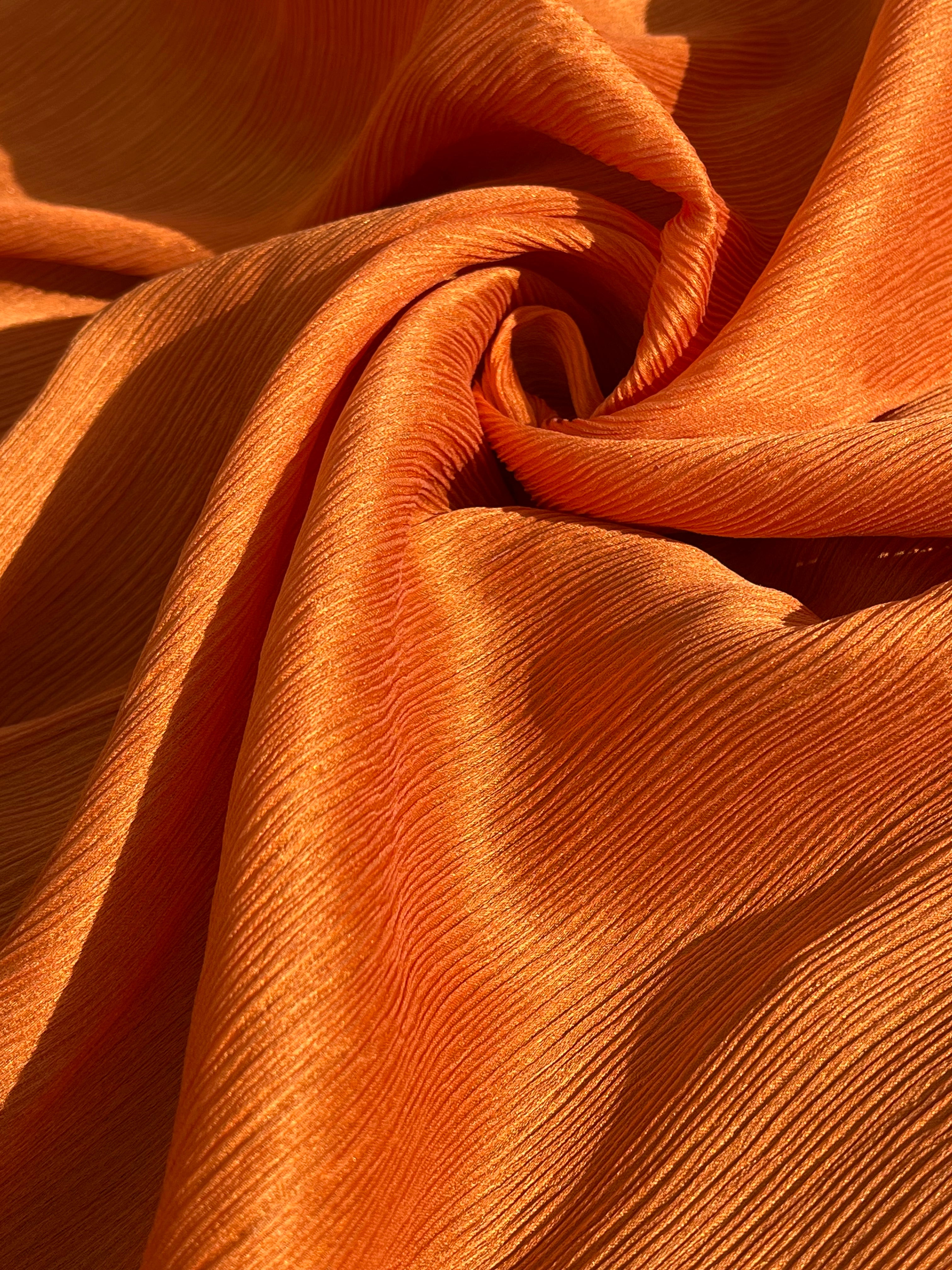 Orange Colour Silk By The Yard, Crinkle Silk.