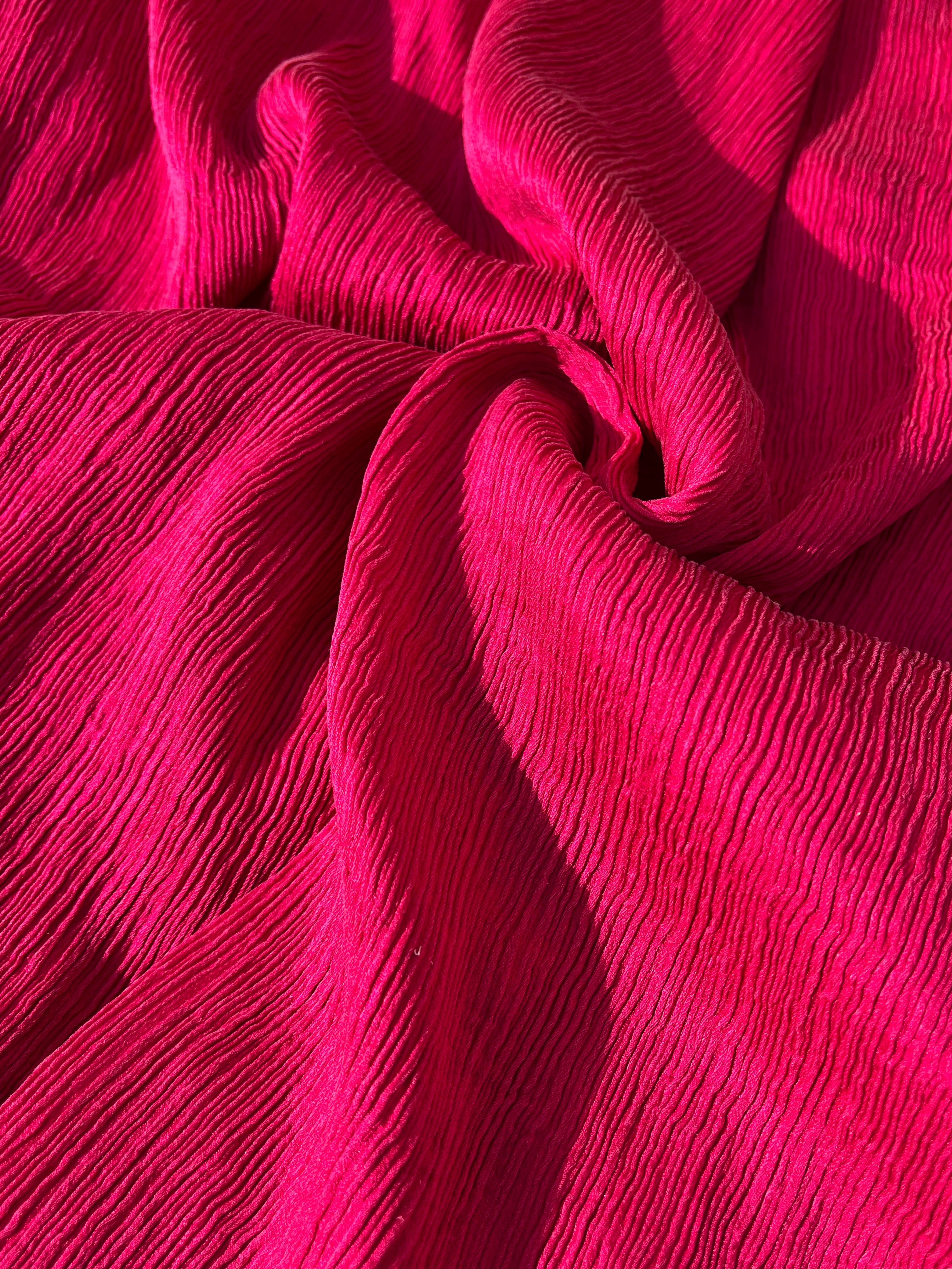 Fuchsia Pink Silk By The Yard, Natural Silk, Mulberry Silk, Crinkle Silk.