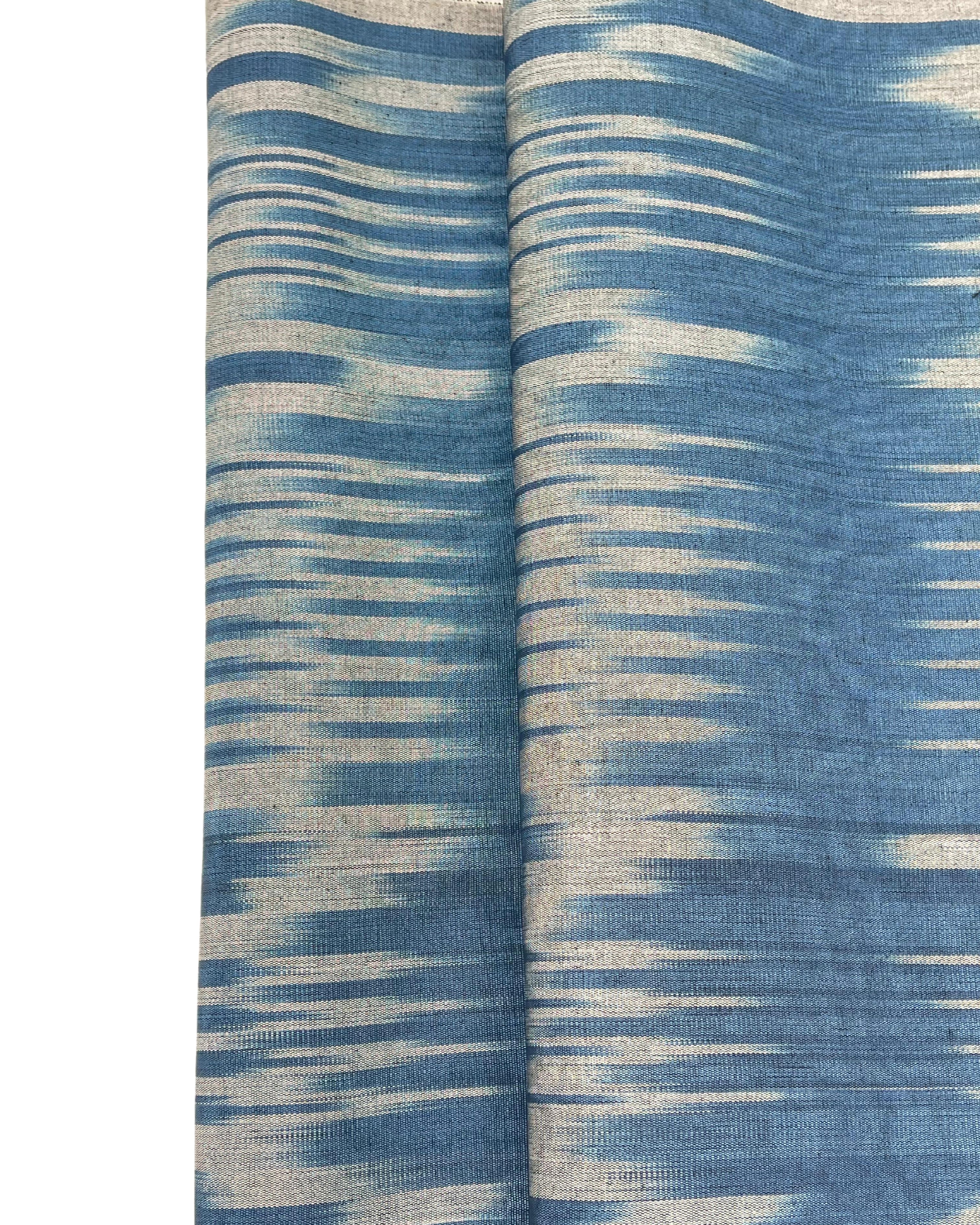 Ikat Silver Blue Striped Silk Home Textile Interior Fabrics Moire, Watermark Pattern.