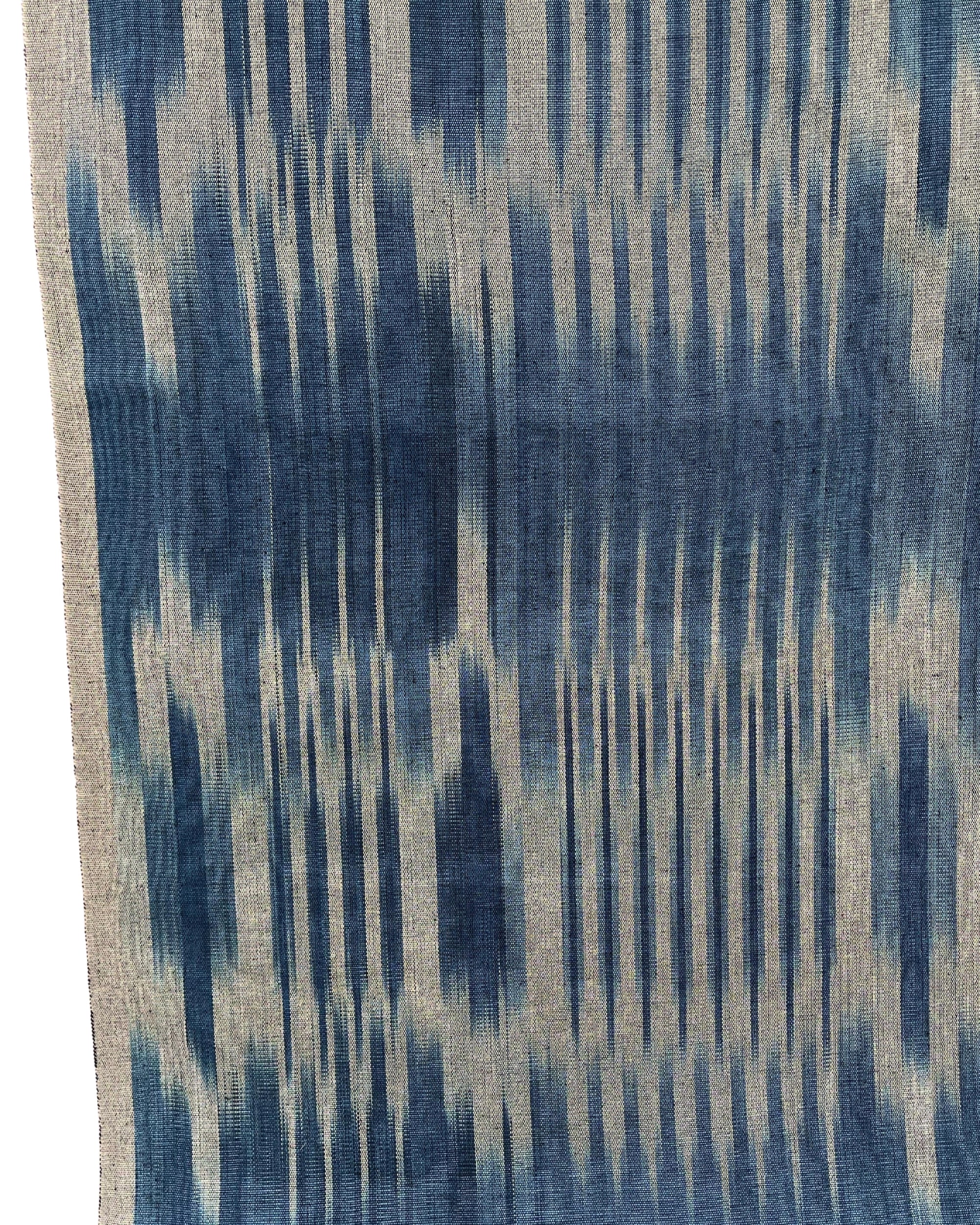 Ikat Silver Blue Striped Silk Home Textile Interior Fabrics Moire, Watermark Pattern.