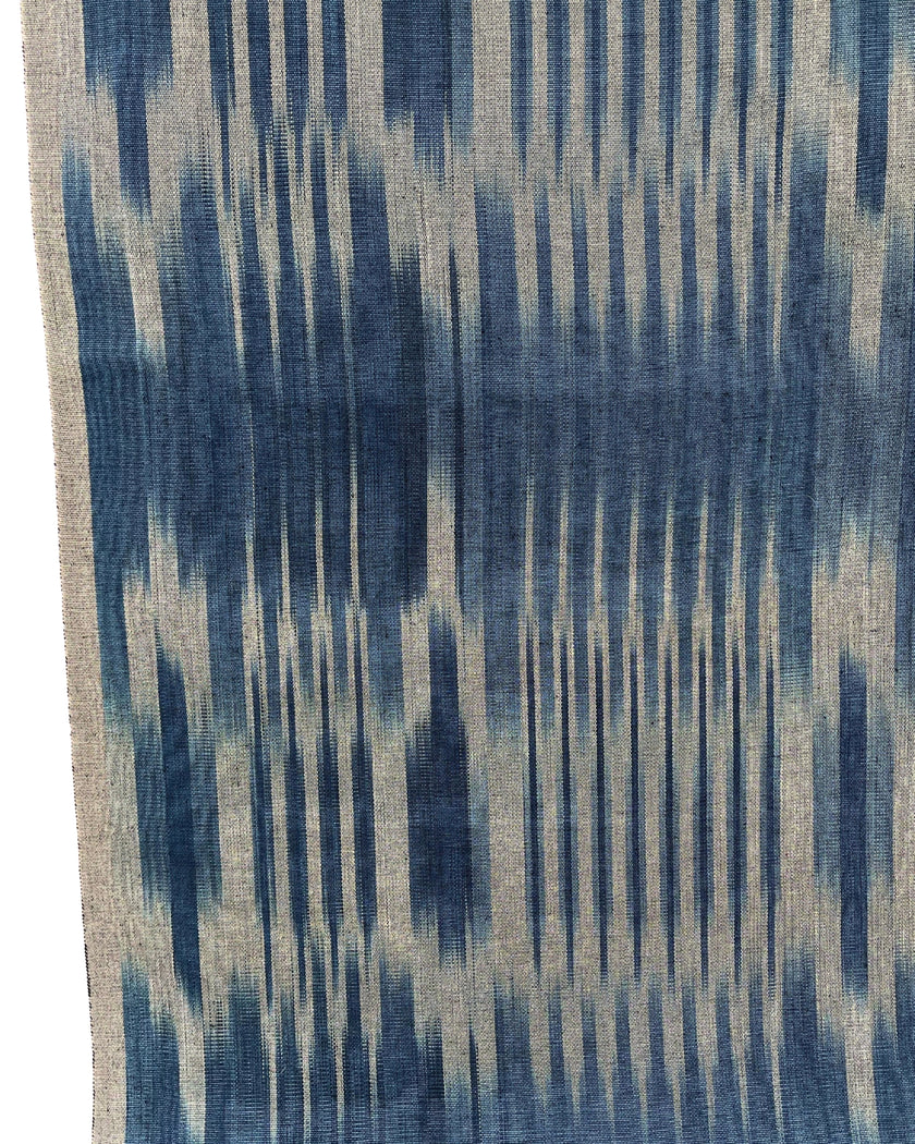 Ikat Silver Blue Striped Silk Home Textile Interior Fabrics Moire, Watermark Pattern.