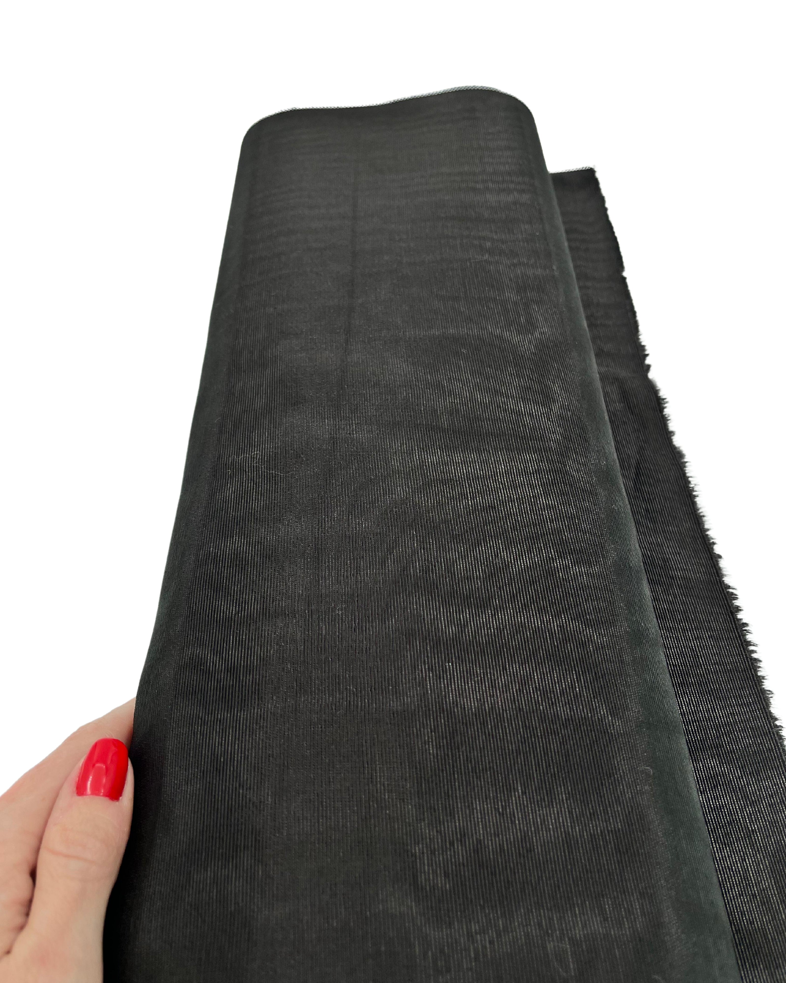 Black Silk Fabric, Moire Silk Fabric, Silk By The Yard. Watermark Pattern.