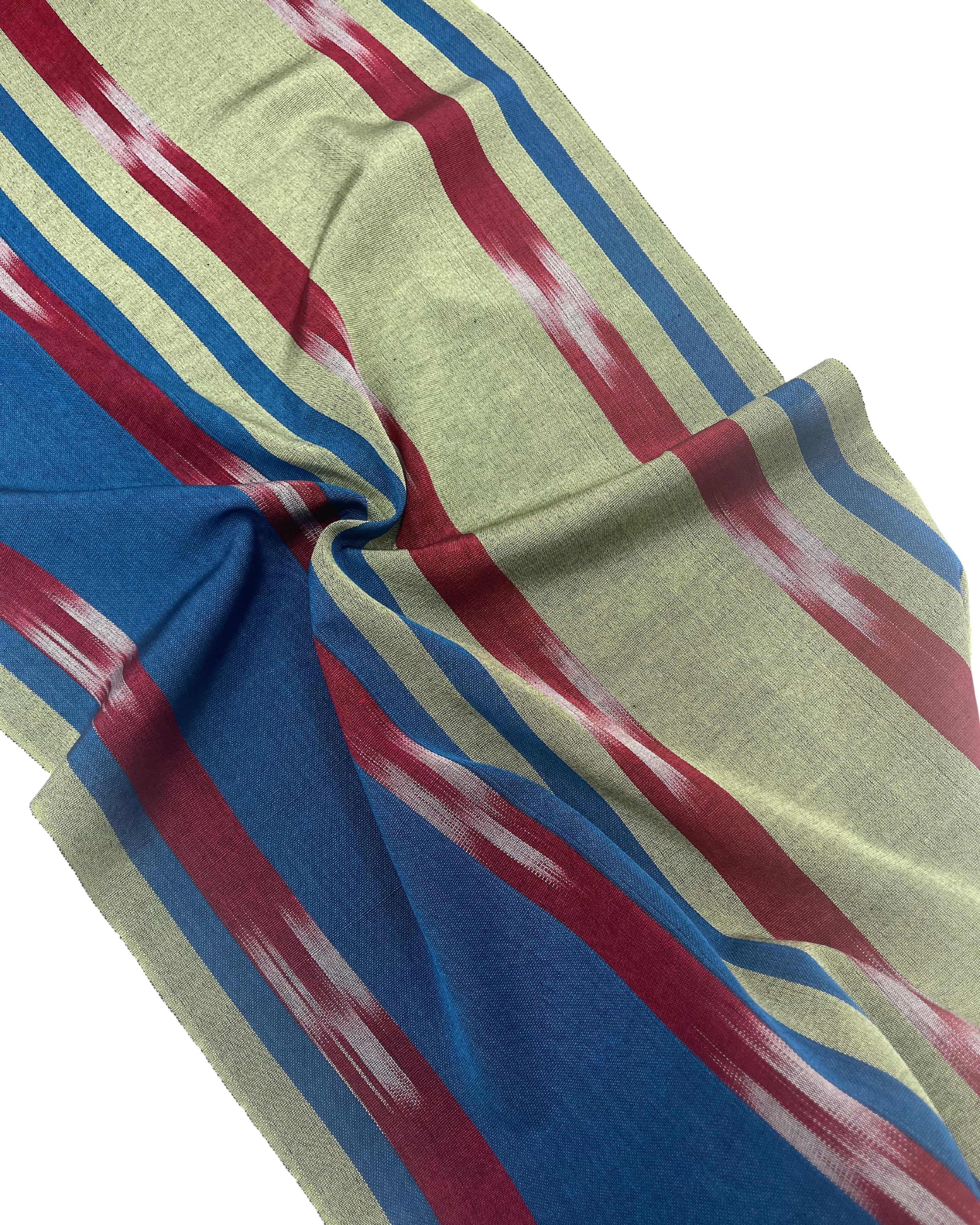 Blue Green Ikat Striped Silk Home Textile Interior Fabrics Moire.