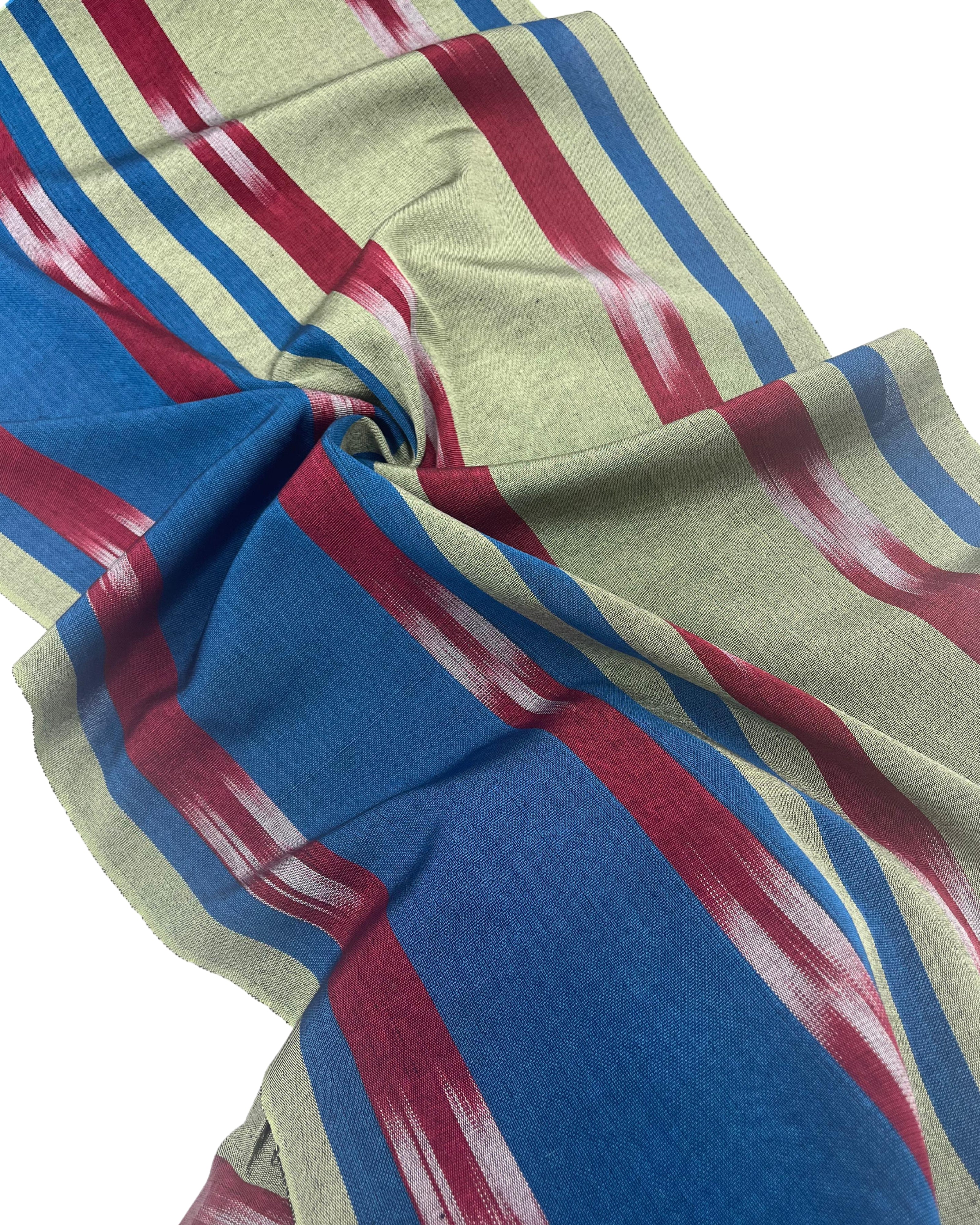 Blue Green Ikat Striped Silk Home Textile Interior Fabrics Moire.