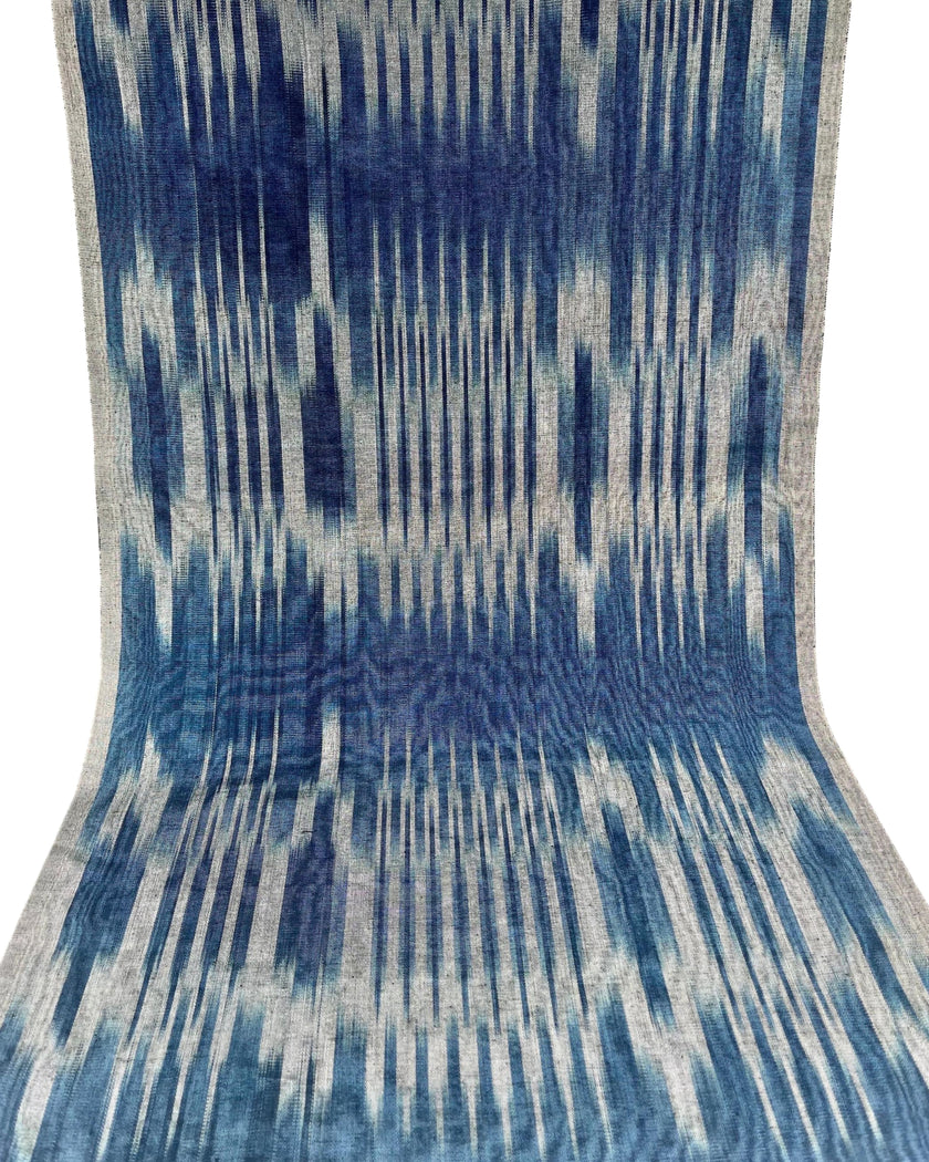 Ikat Silver Blue Striped Silk Home Textile Interior Fabrics Moire, Watermark Pattern.