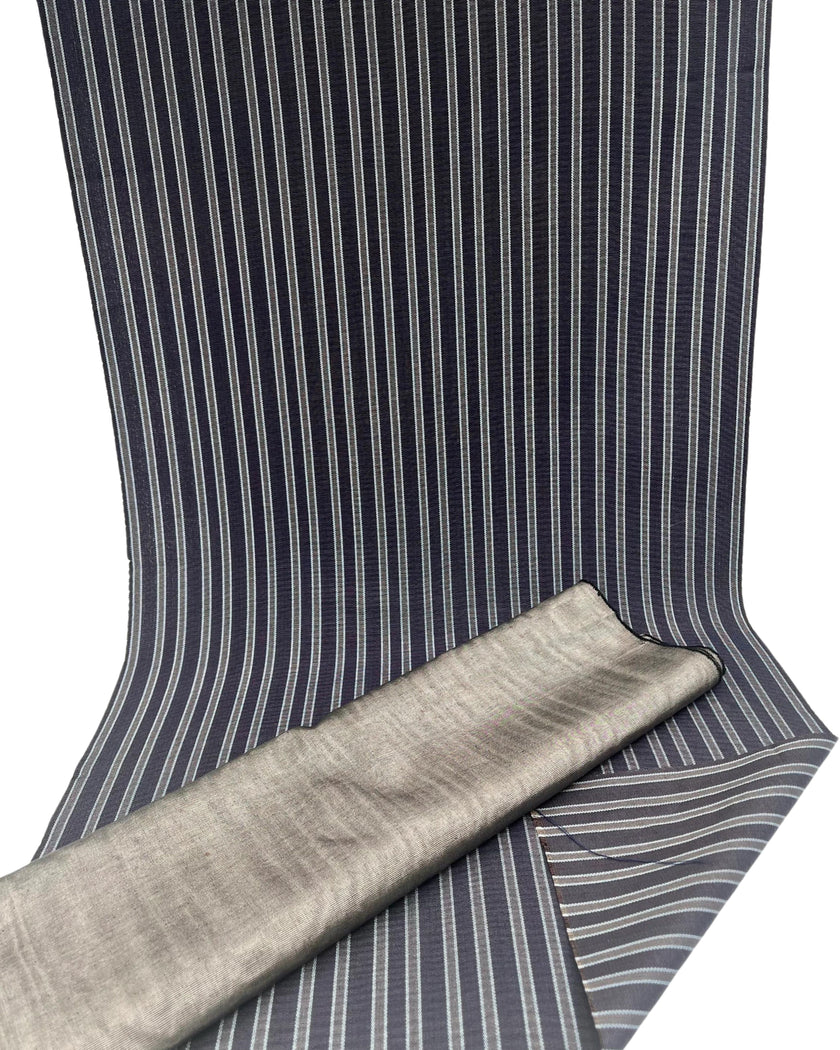 Navy Silver Stripes Silk Moire Home Textile Interior Fabrics Watermark Pattern.