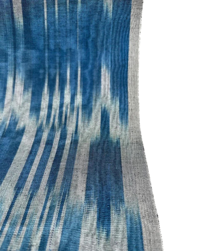 Ikat Silver Blue Striped Silk Home Textile Interior Fabrics Moire, Watermark Pattern.