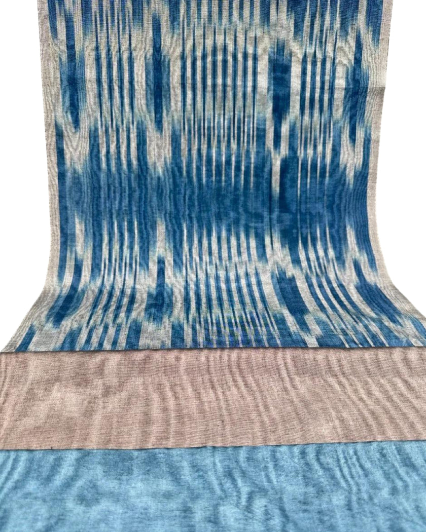 Ikat Silver Blue Striped Silk Home Textile Interior Fabrics Moire, Watermark Pattern.